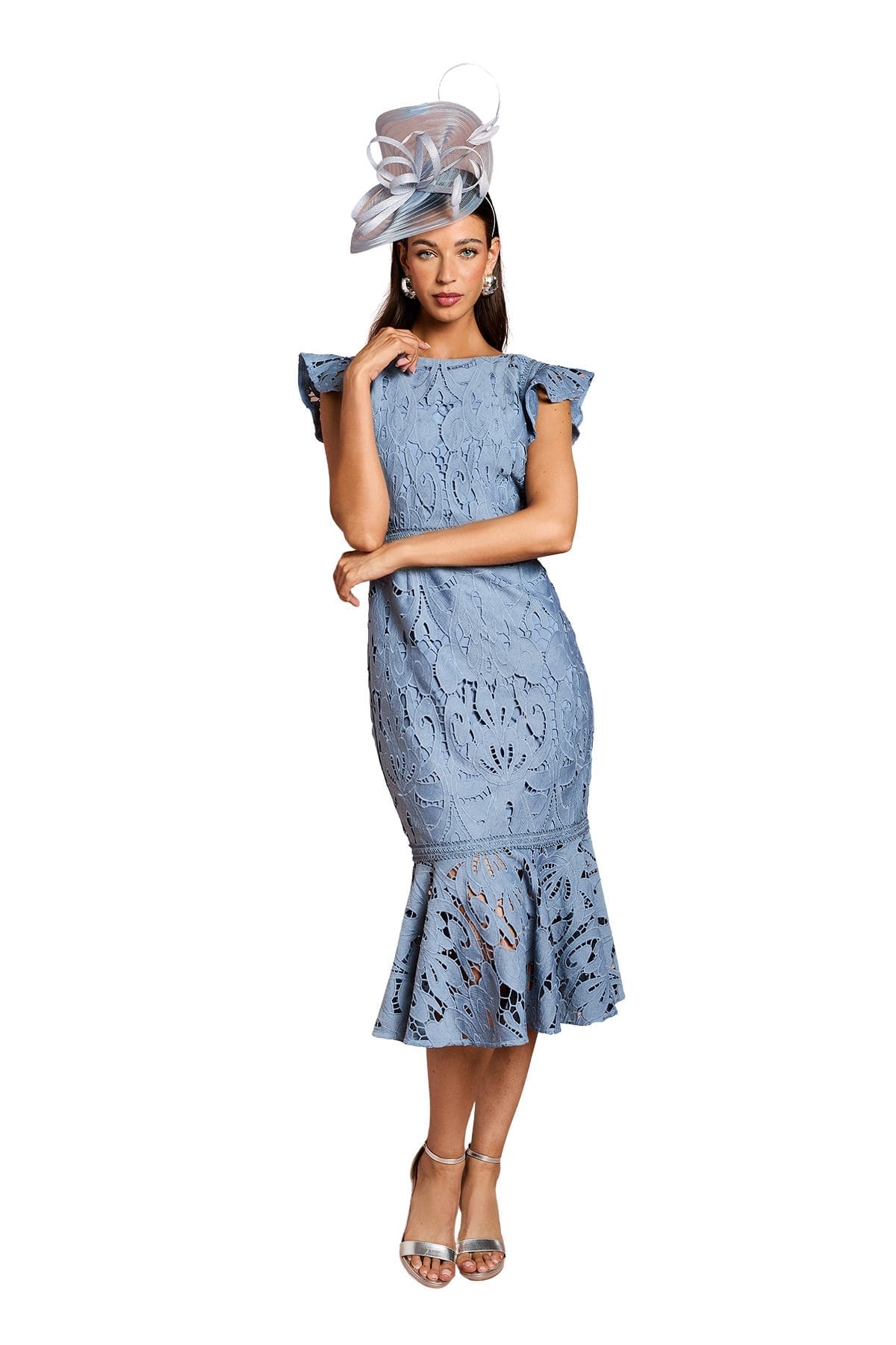 Frill Sleeve Lace Flute Hem Dress - image 1