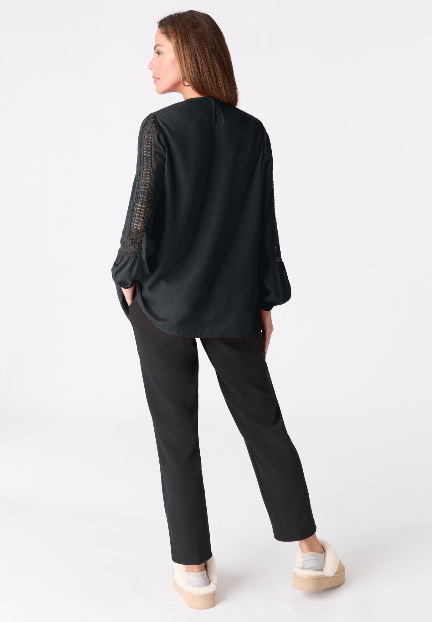 Lace-Trim Blouson-Sleeve Top - image 2