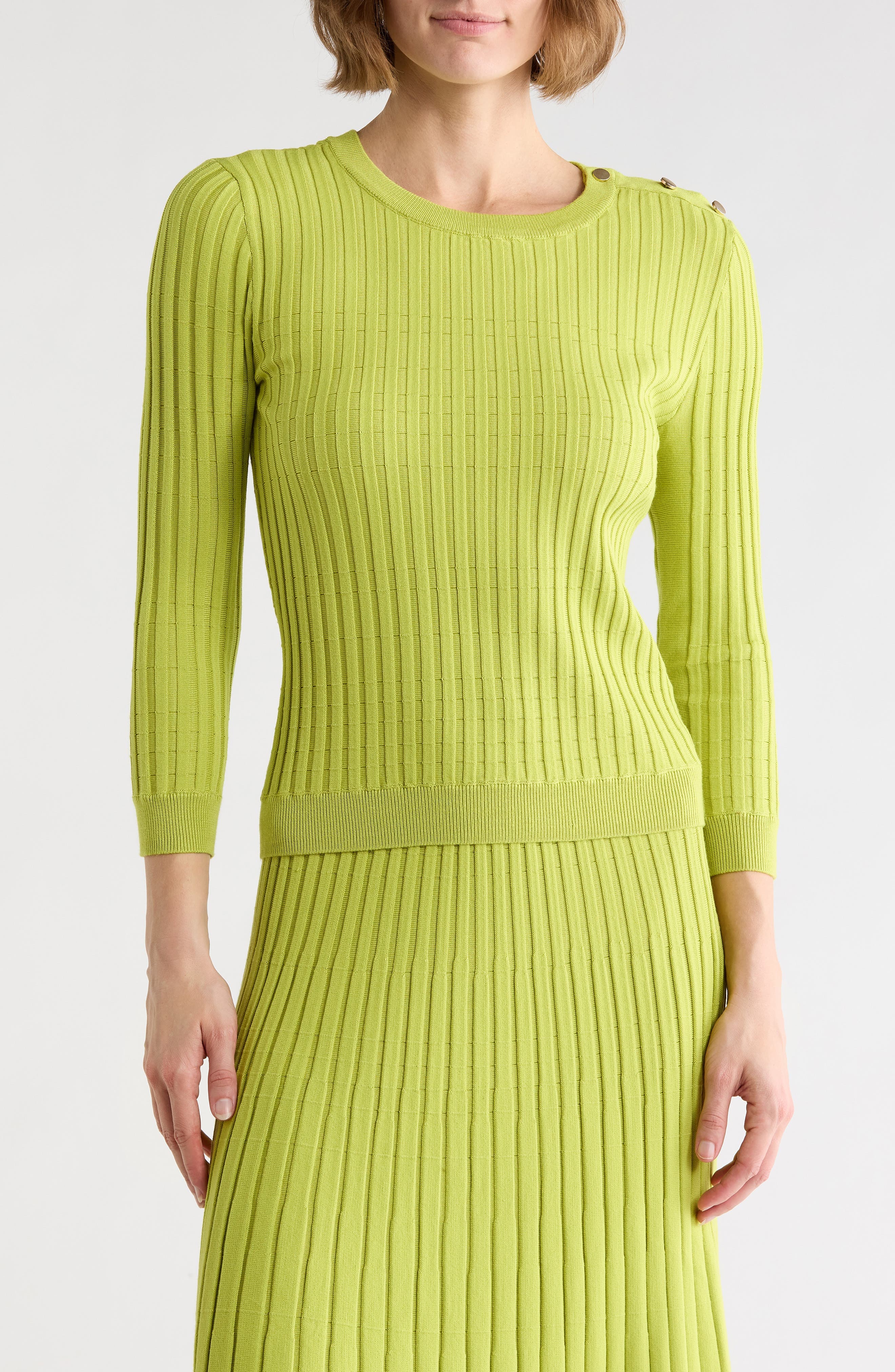 Button Shoulder Rib Knit Sweater - image 1