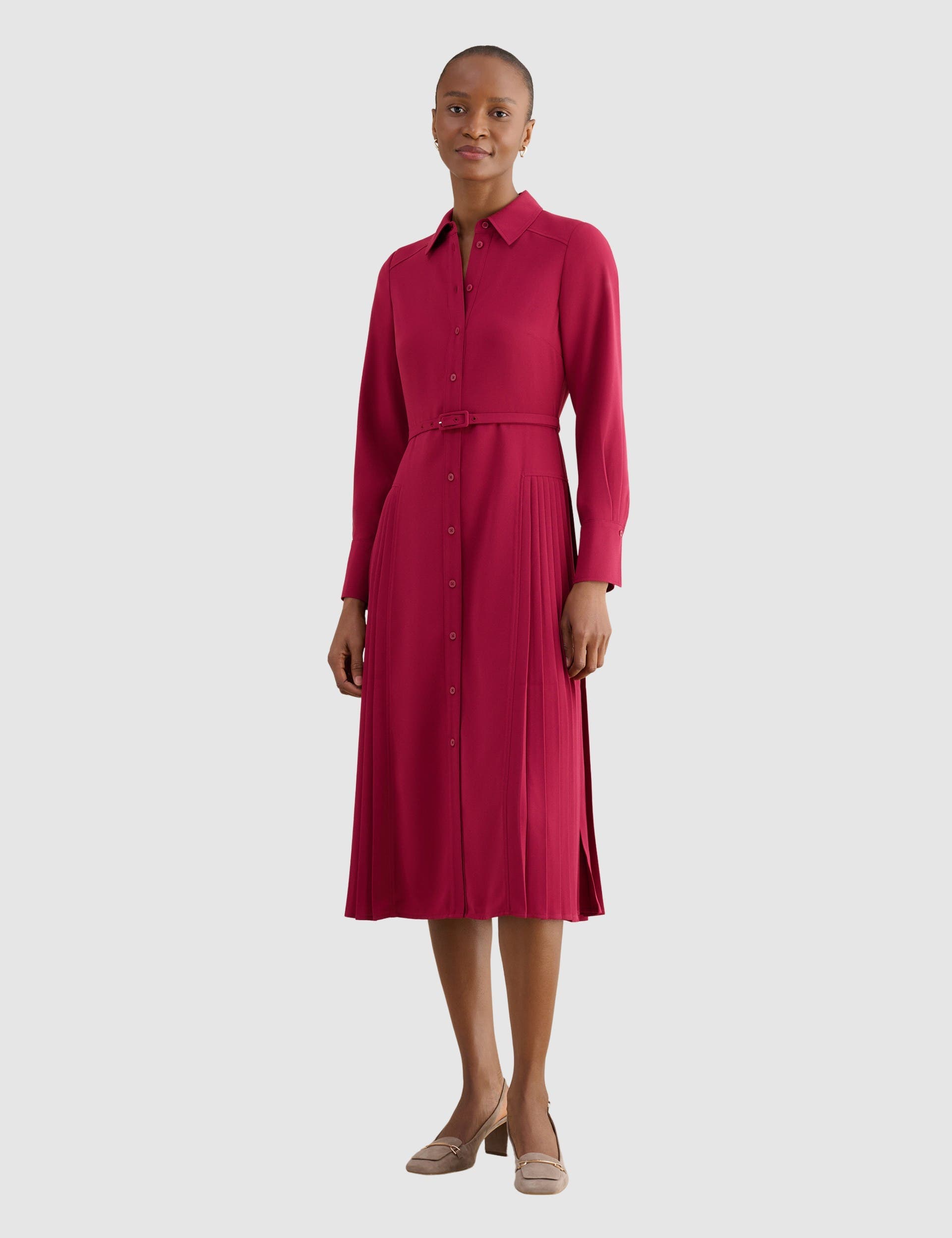 Ginny Belted Pleated Midi Shirt Dress - image 3