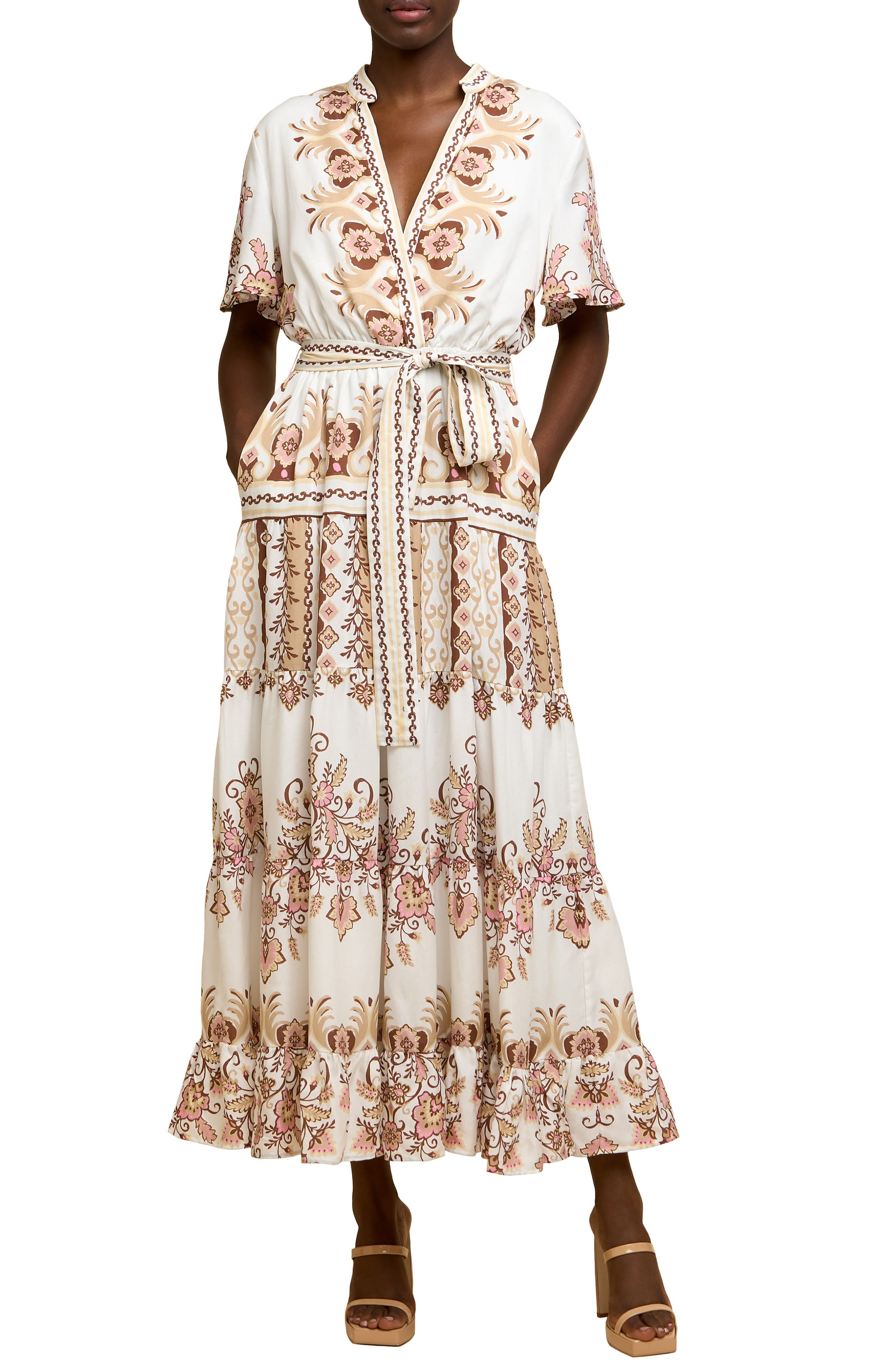 Thessa Floral Print Tie Waist Maxi Dress - image 1