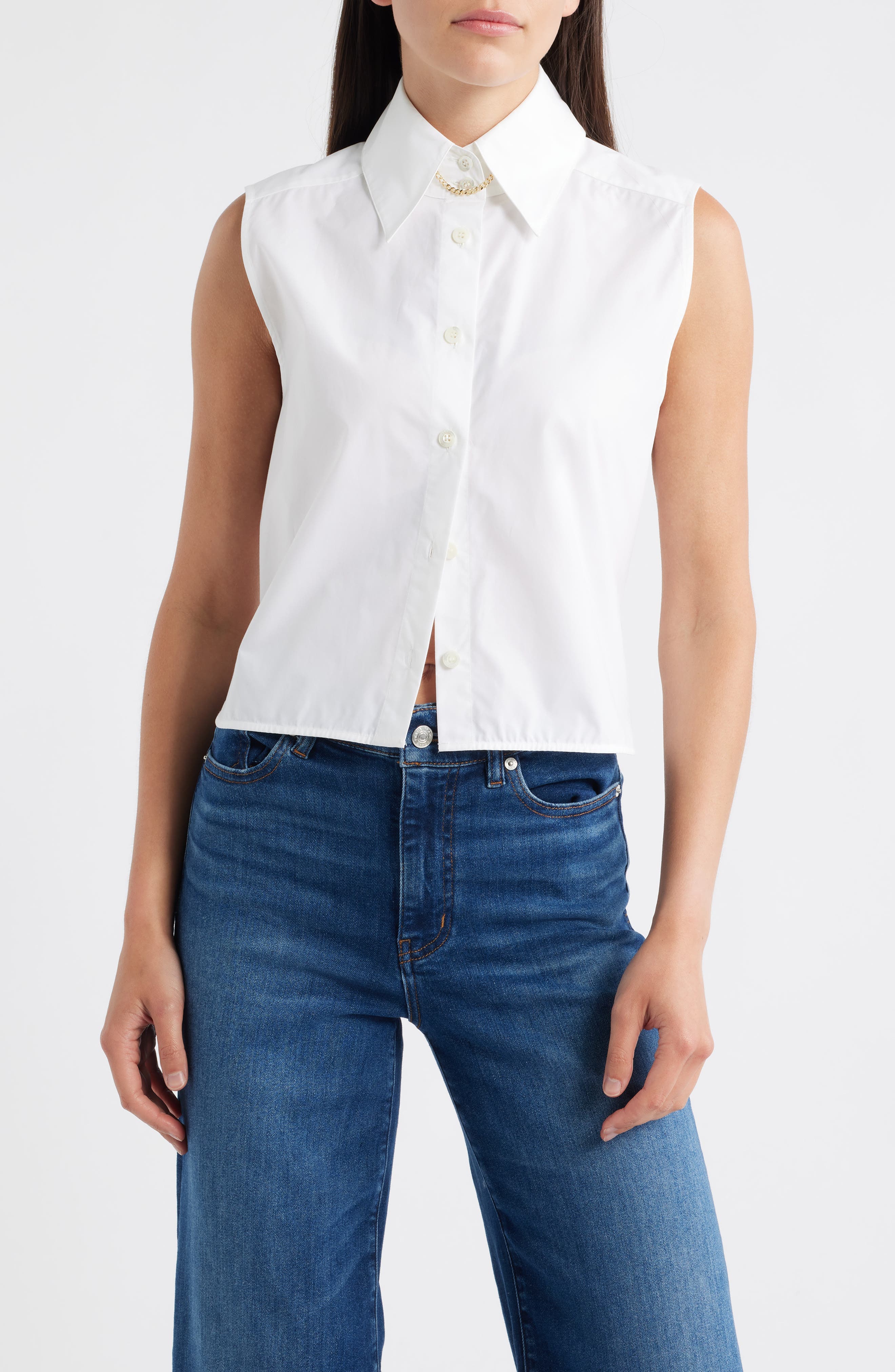 The Prep Embellished Sleeveless Button-Up Shirt - image 1