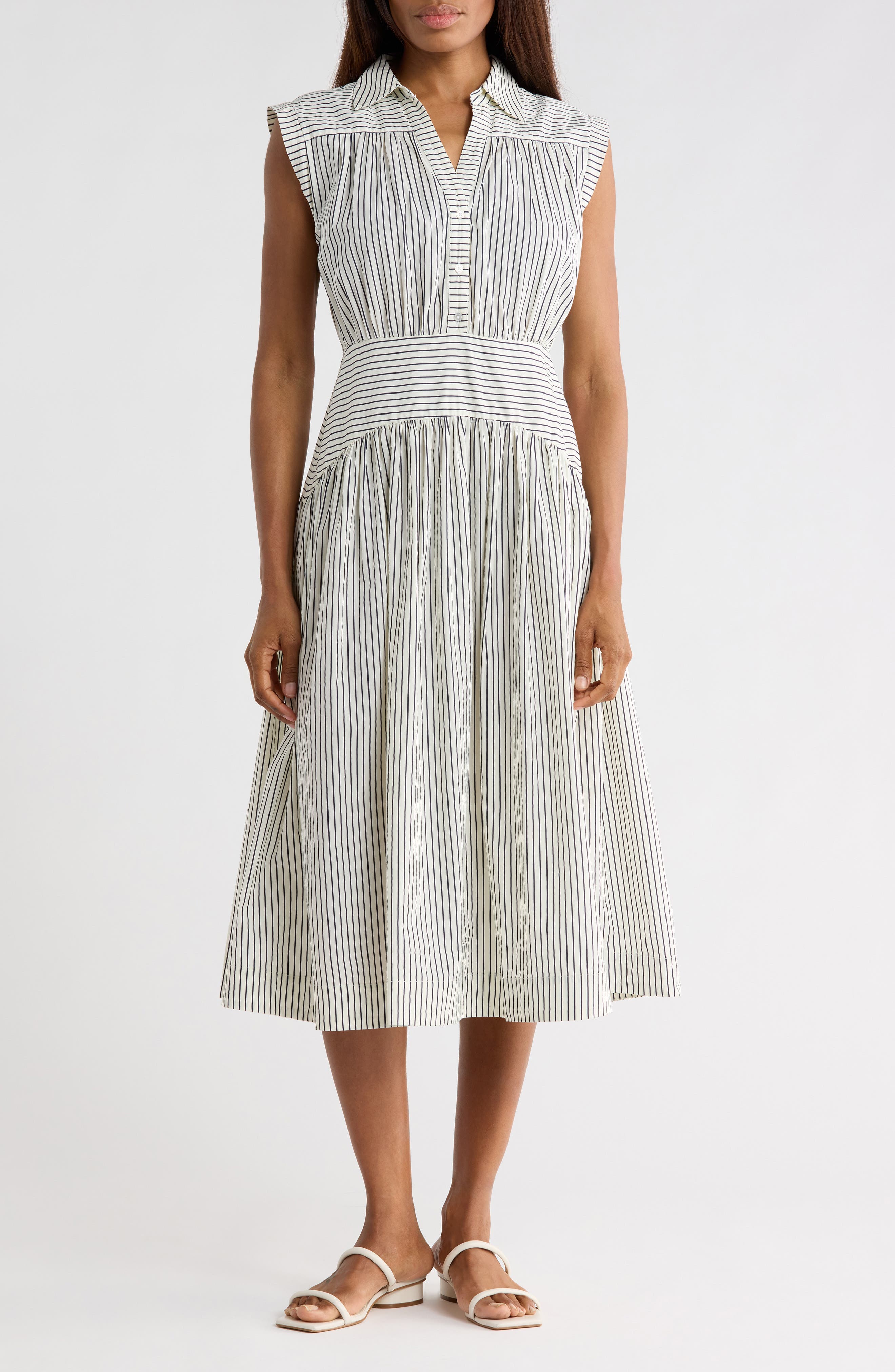 Sleeveless Cotton Poplin Fit & Flare Shirtdress - image 3