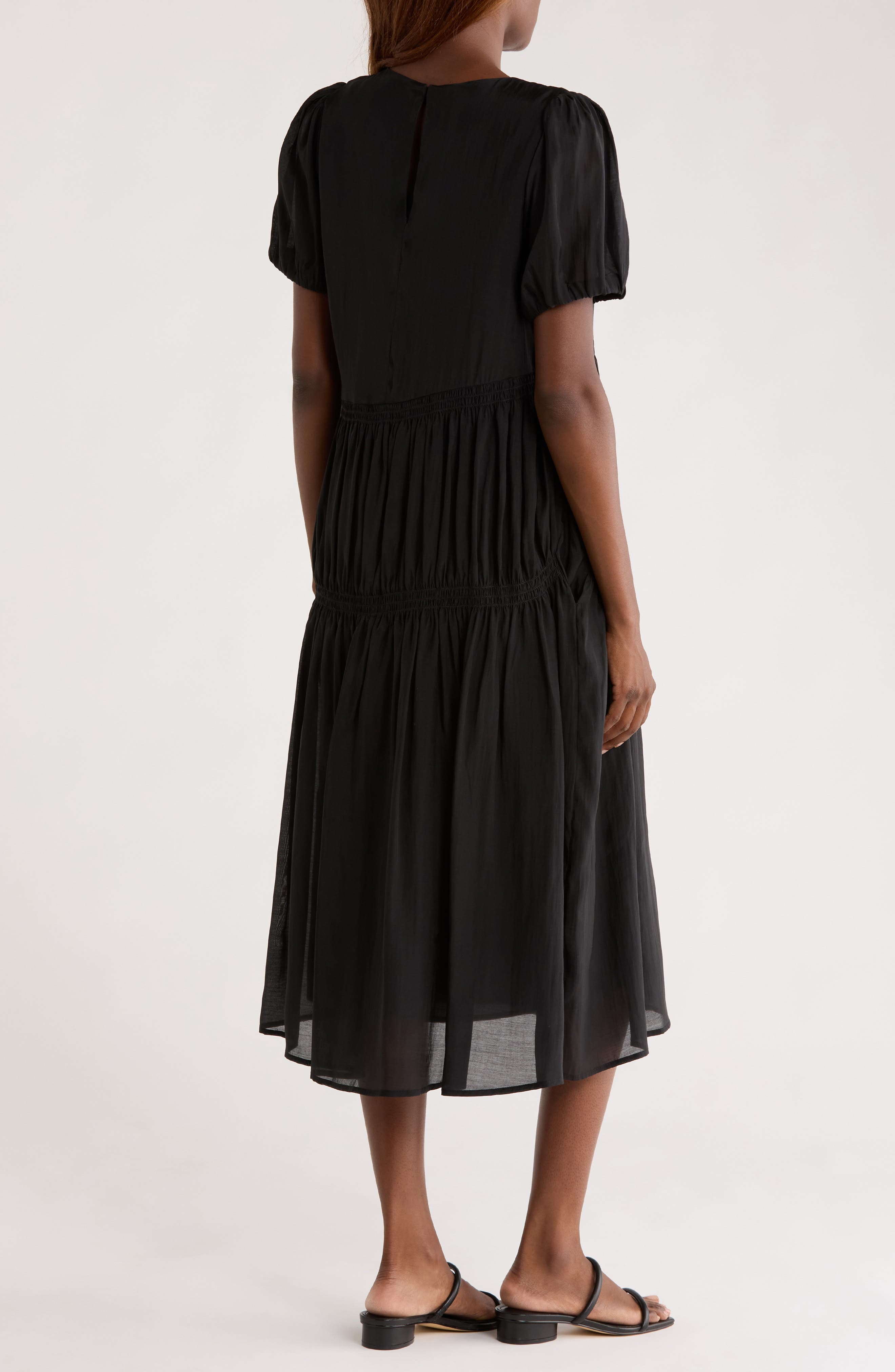 Puff Sleeve Smocked Tiered Midi Dress - image 2