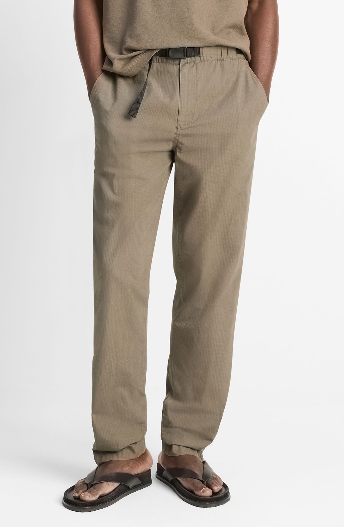 Flat Front Cotton Ripstop Belted Pants - image 1