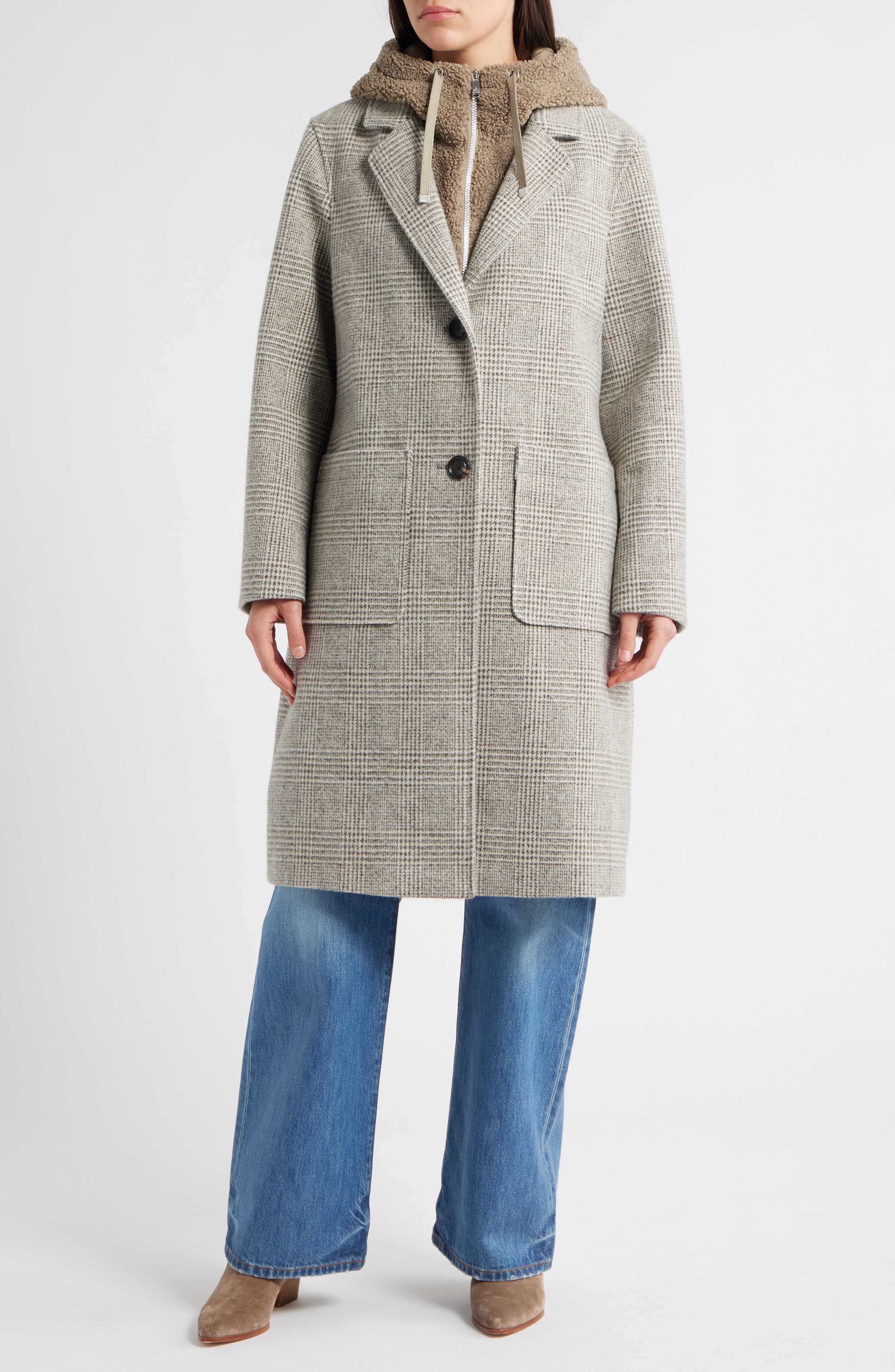 Longline Coat with Inset Faux Shearling Bib - image 3