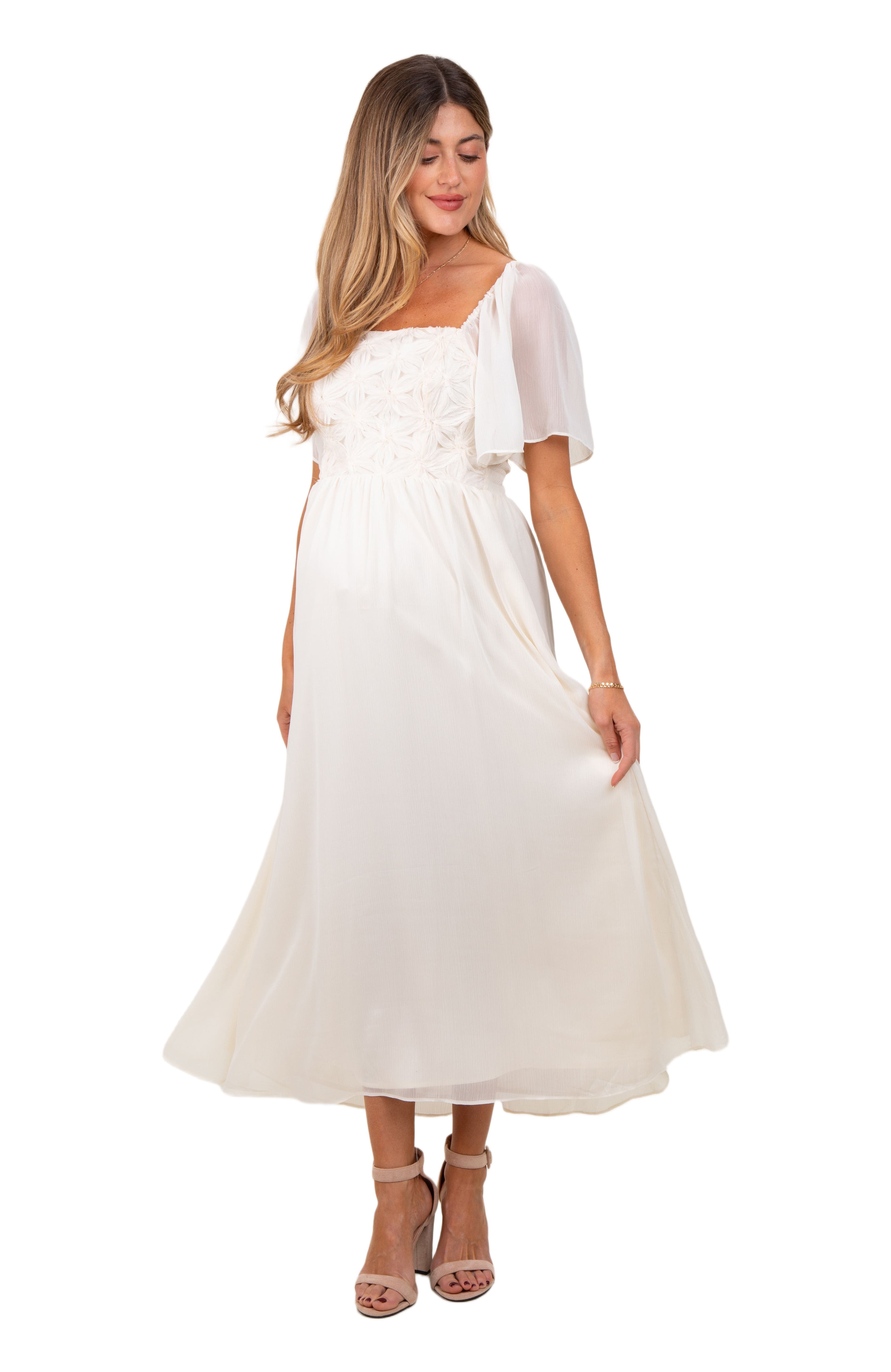 Floral Applique Flutter Sleeved Midi Dress - image 2