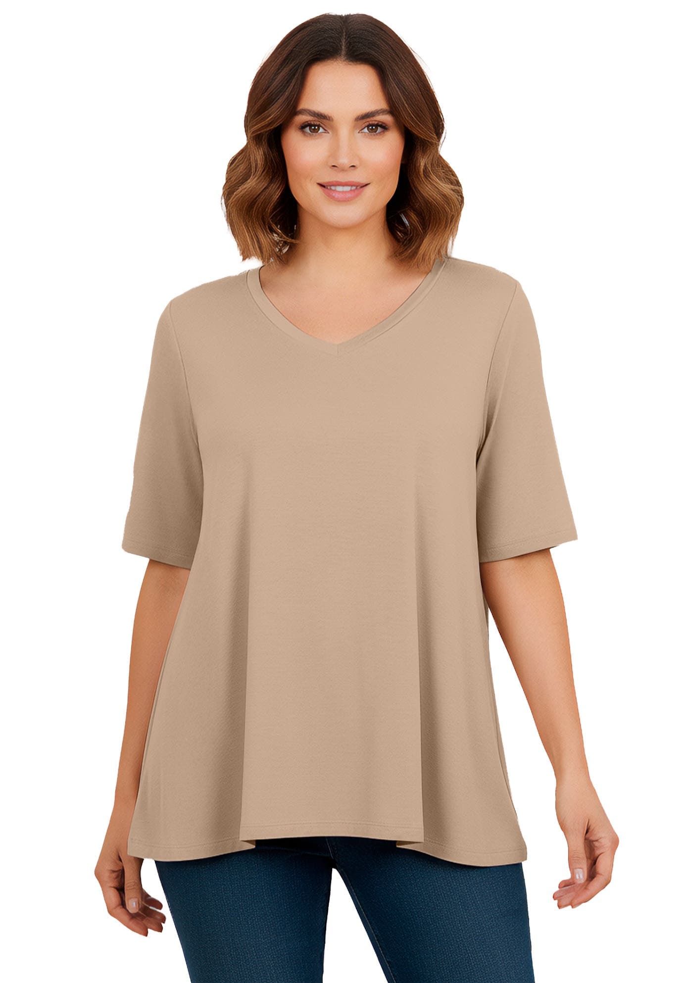 Stretch Knit V-Neck Swing Tunic - image 1