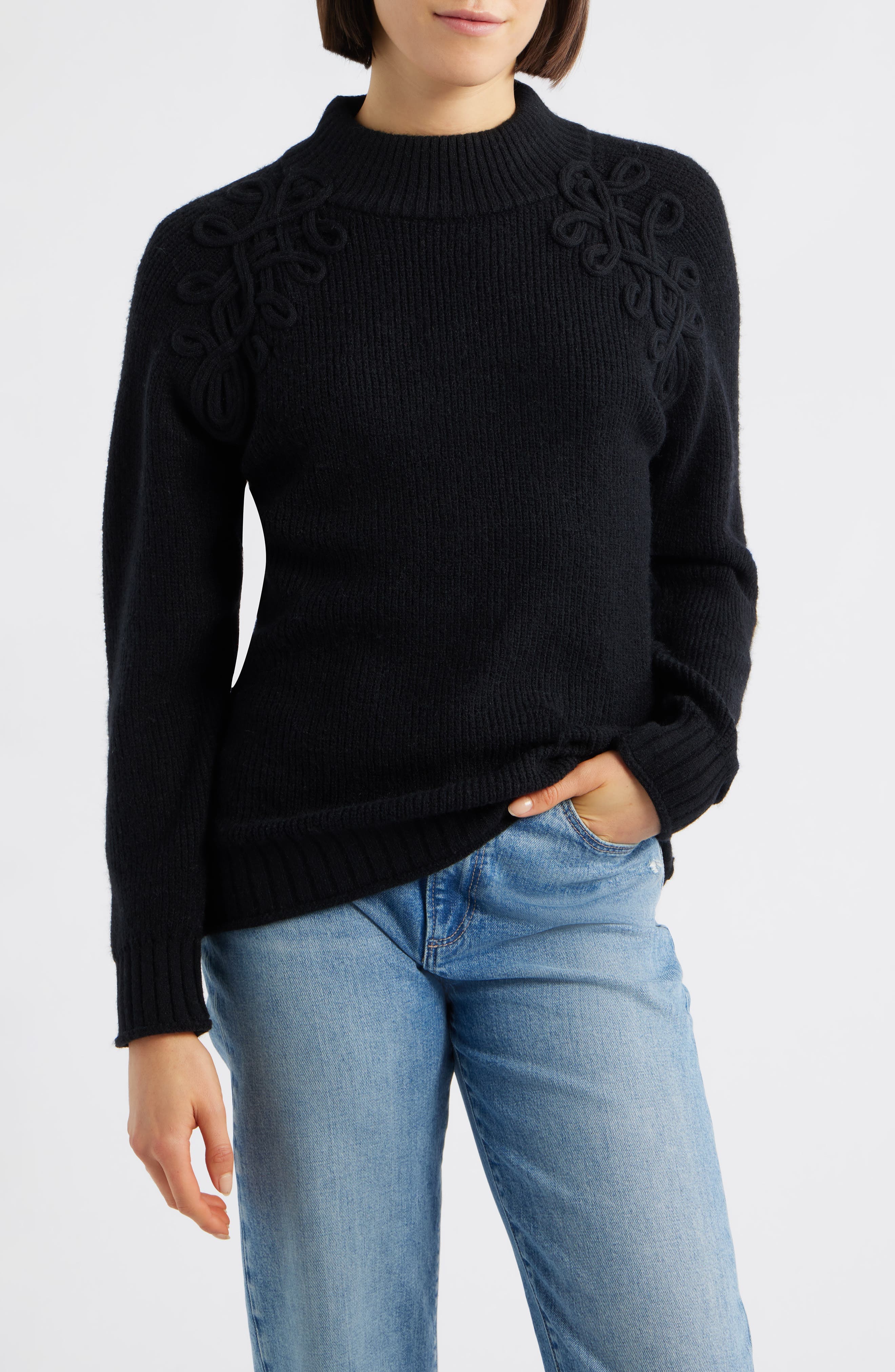 Soutache Mock Neck Sweater - image 1