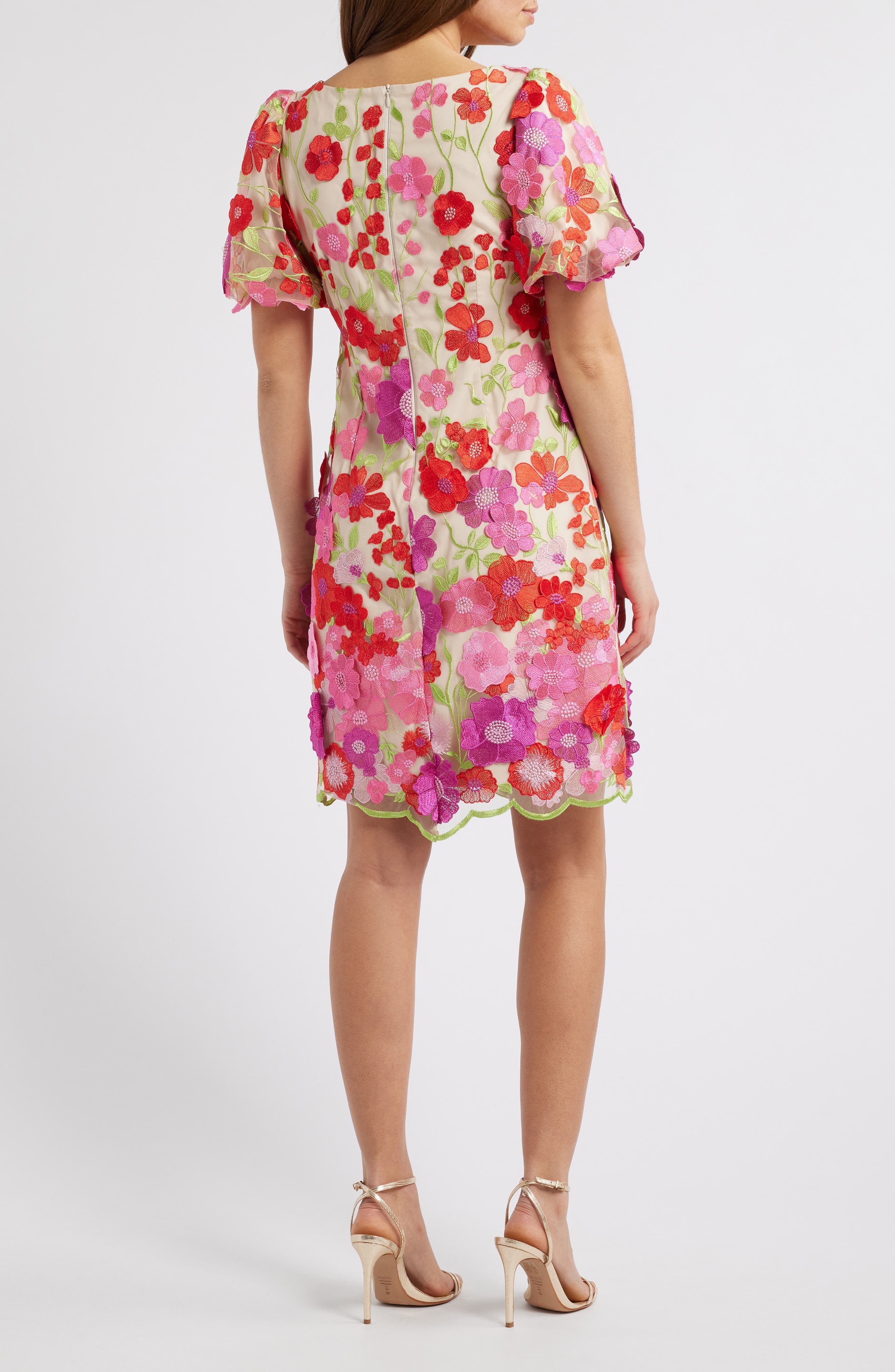 Floral Embroidered Puff Sleeve Cocktail Dress - image 2