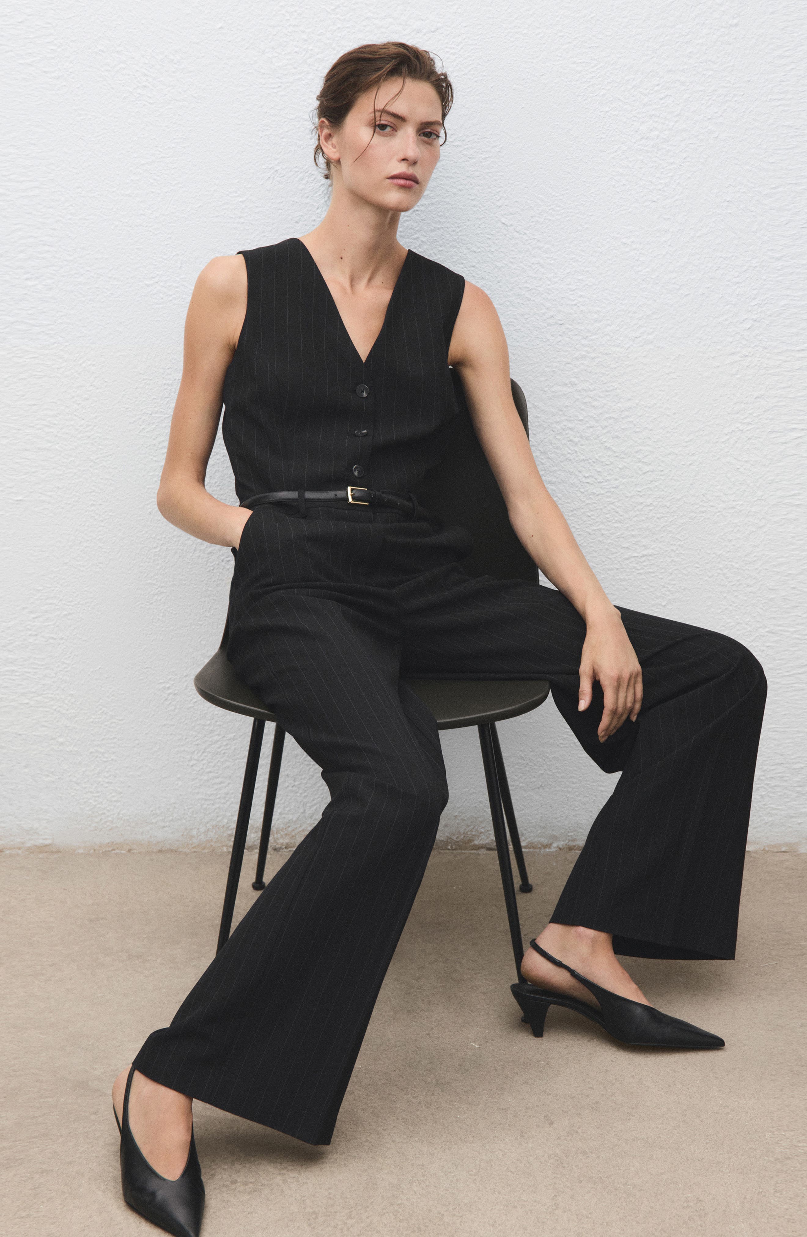 Pinstripe Sleeveless Belted Jumpsuit - image 2