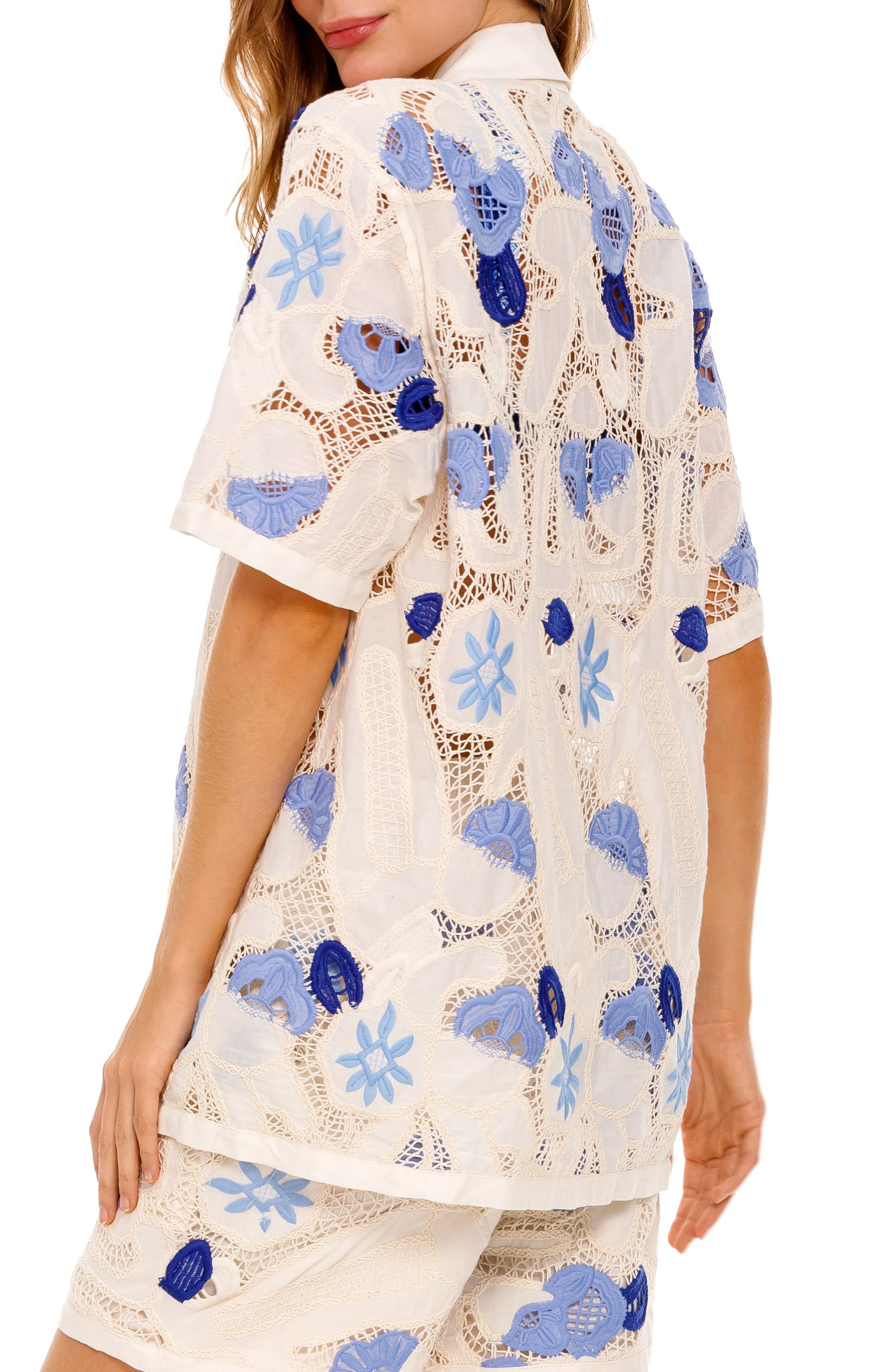 Jared Tales Open Knit Cover-Up Button-Up Shirt - image 2