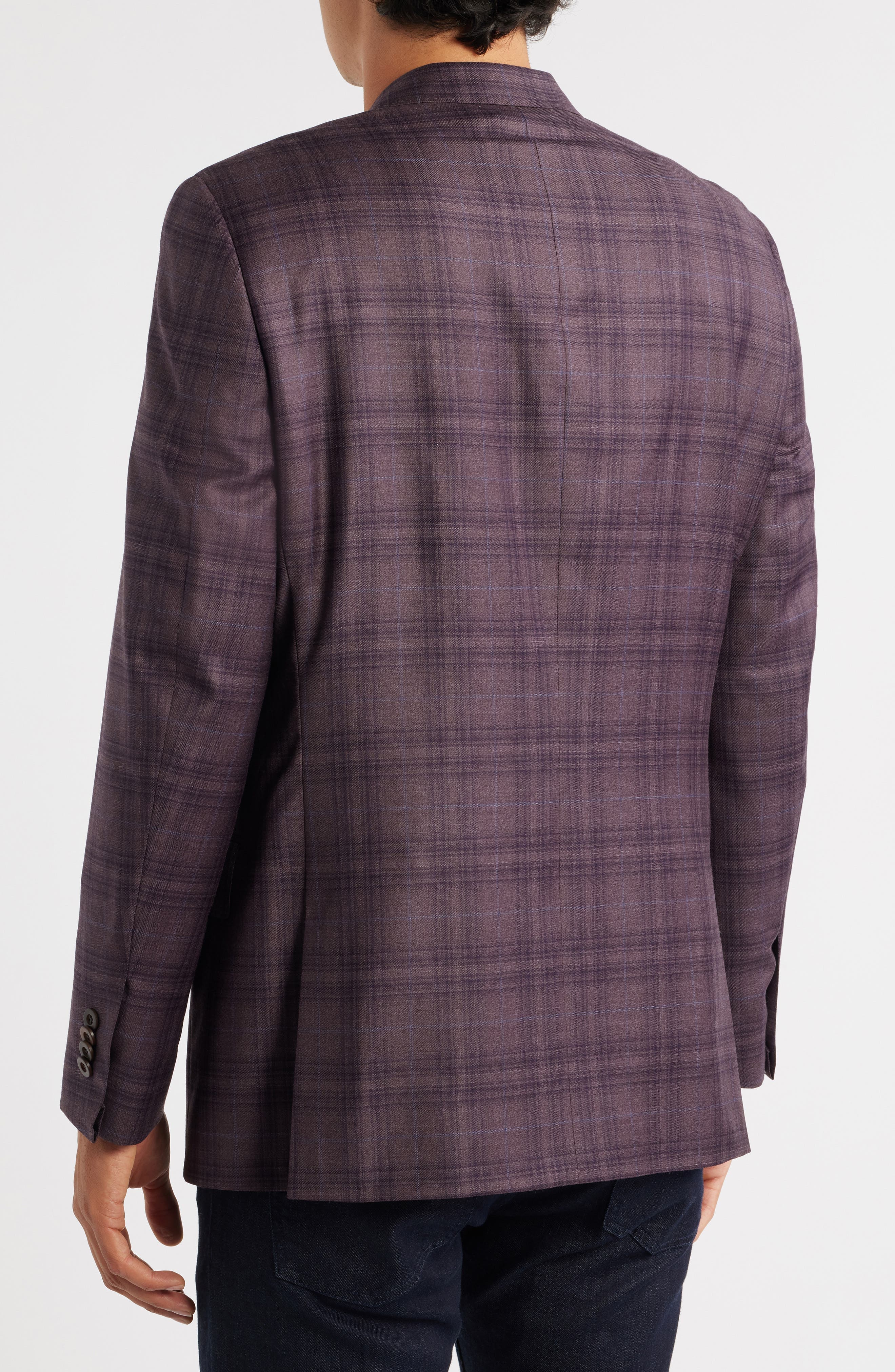 Milano Regular Fit Purple Plaid Super 130s Wool Sport Coat - image 2