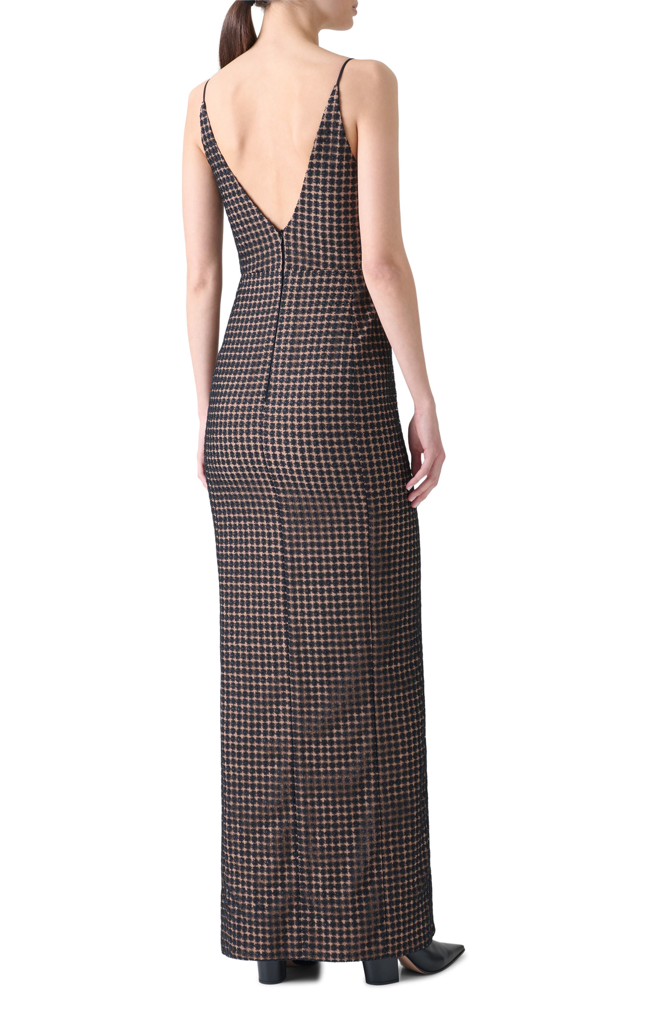 Flower Grid Embroidered Tulle Column Gown - image 2