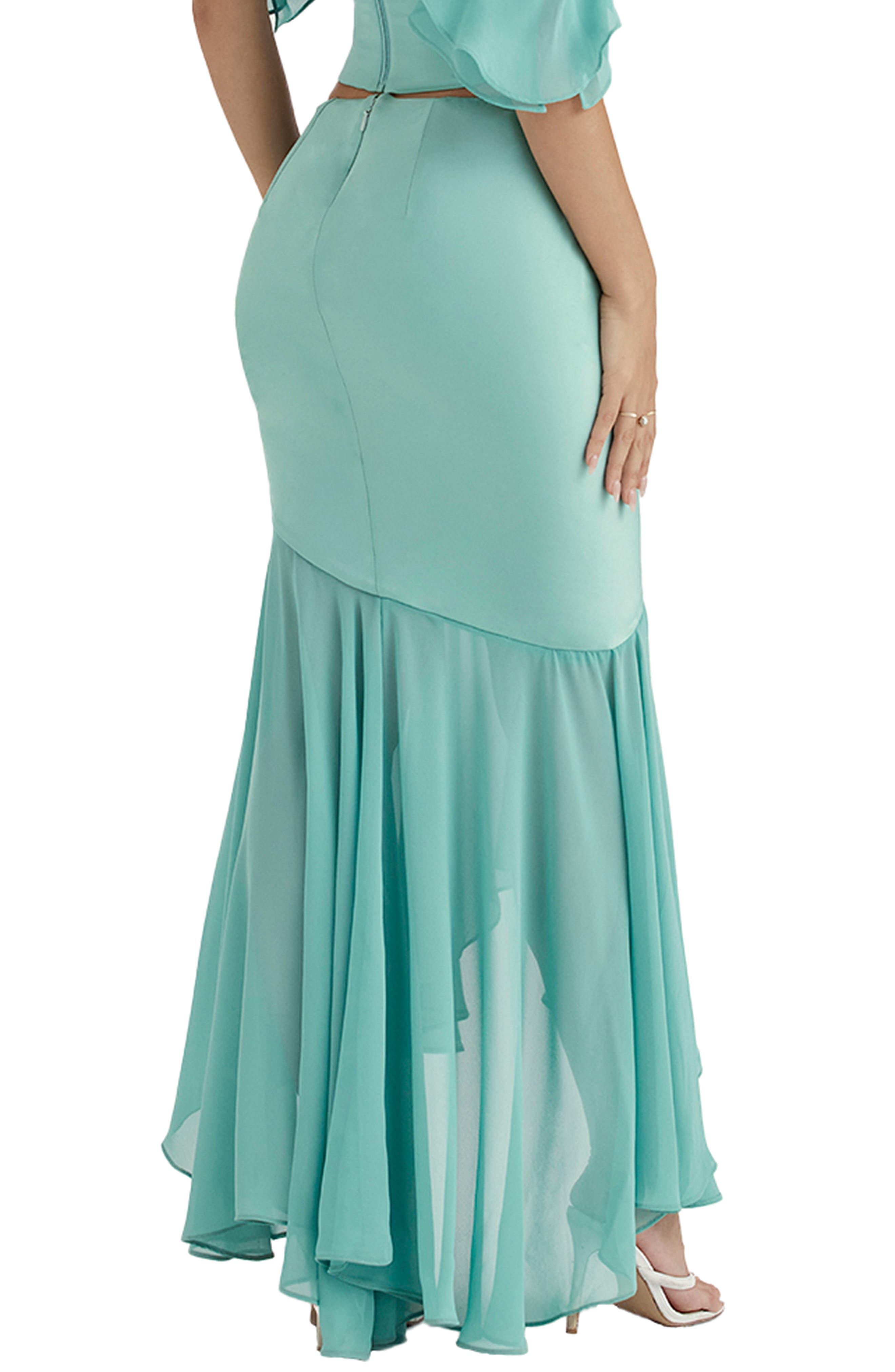 Lila Asymmetric Ruffle Stretch Satin & Georgette Skirt - image 2