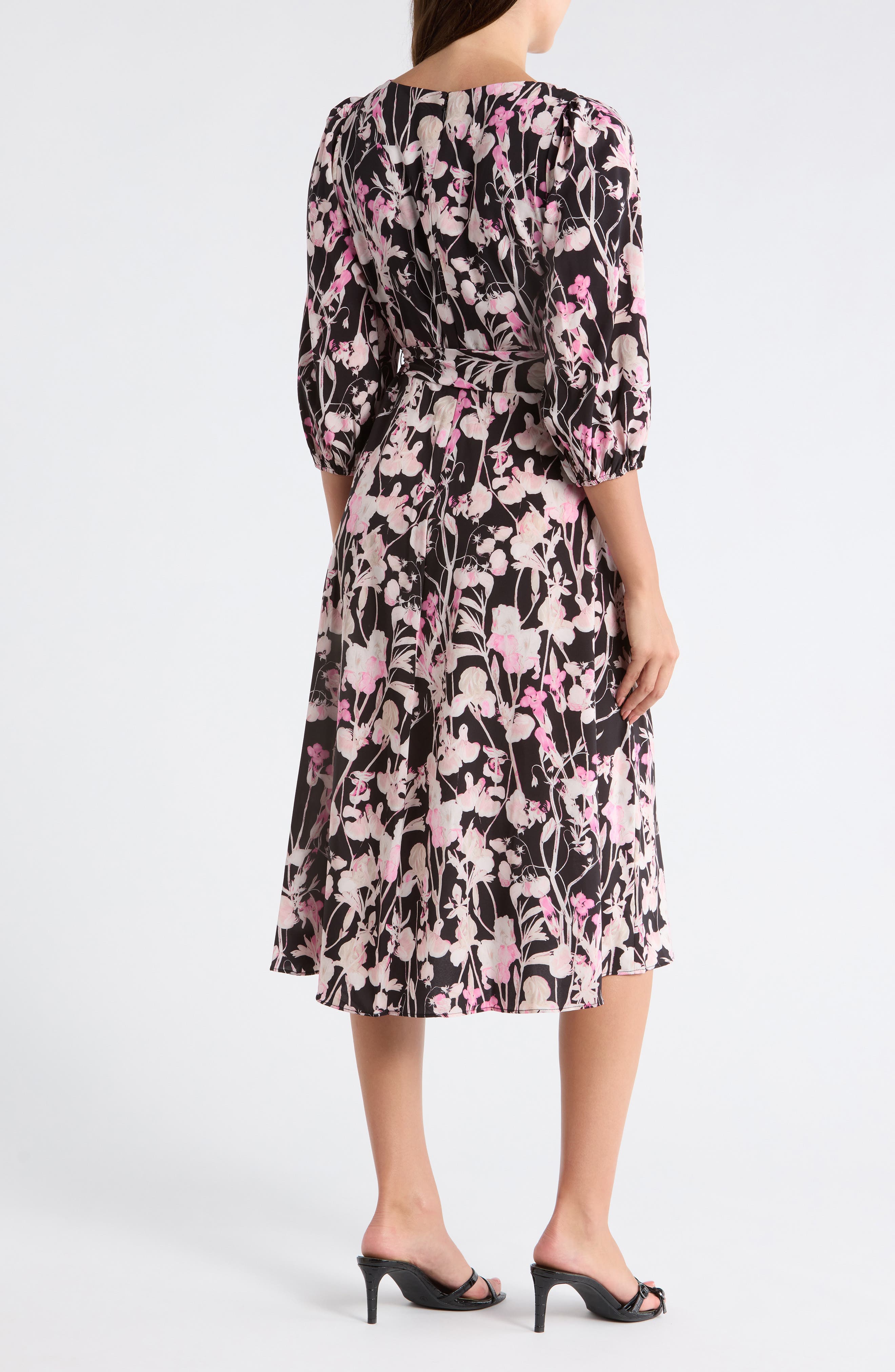 Floral Balloon Sleeve Faux Wrap Dress - image 2