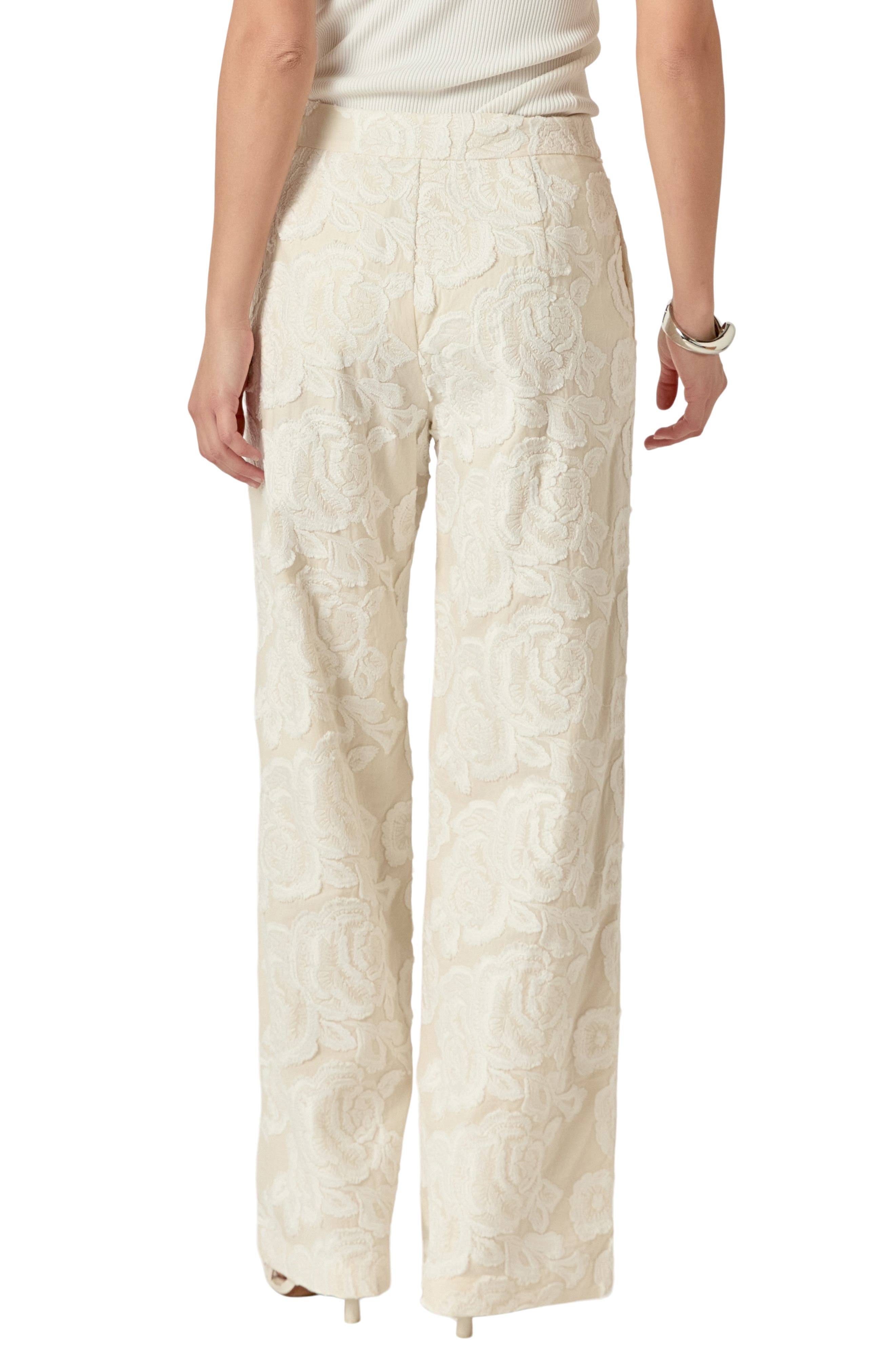 Floral Embroidered Wide Leg Cotton Pants - image 2