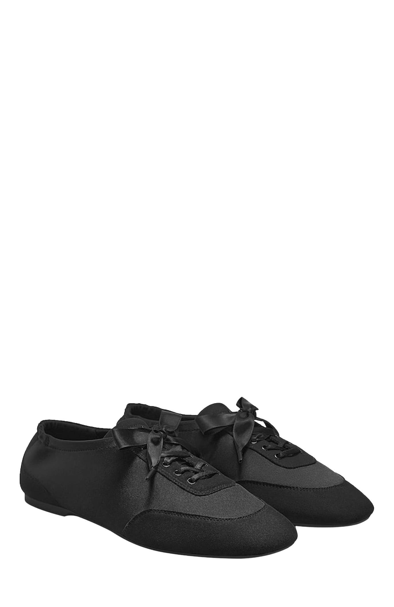 Square-Toe Lace-Up Satin Sneakerina