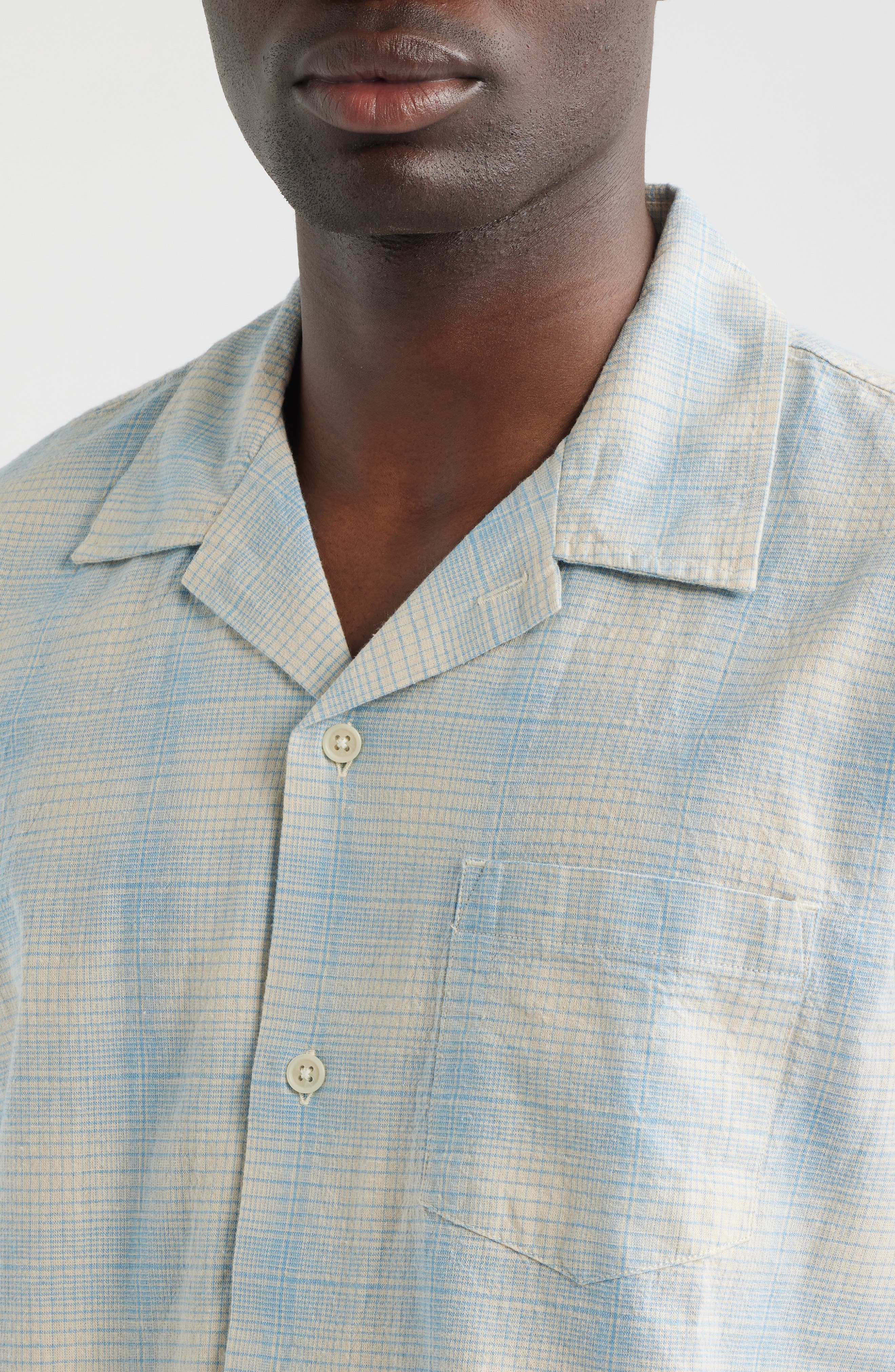 Plaid Short Sleeve Cotton & Linen Camp Shirt - image 2