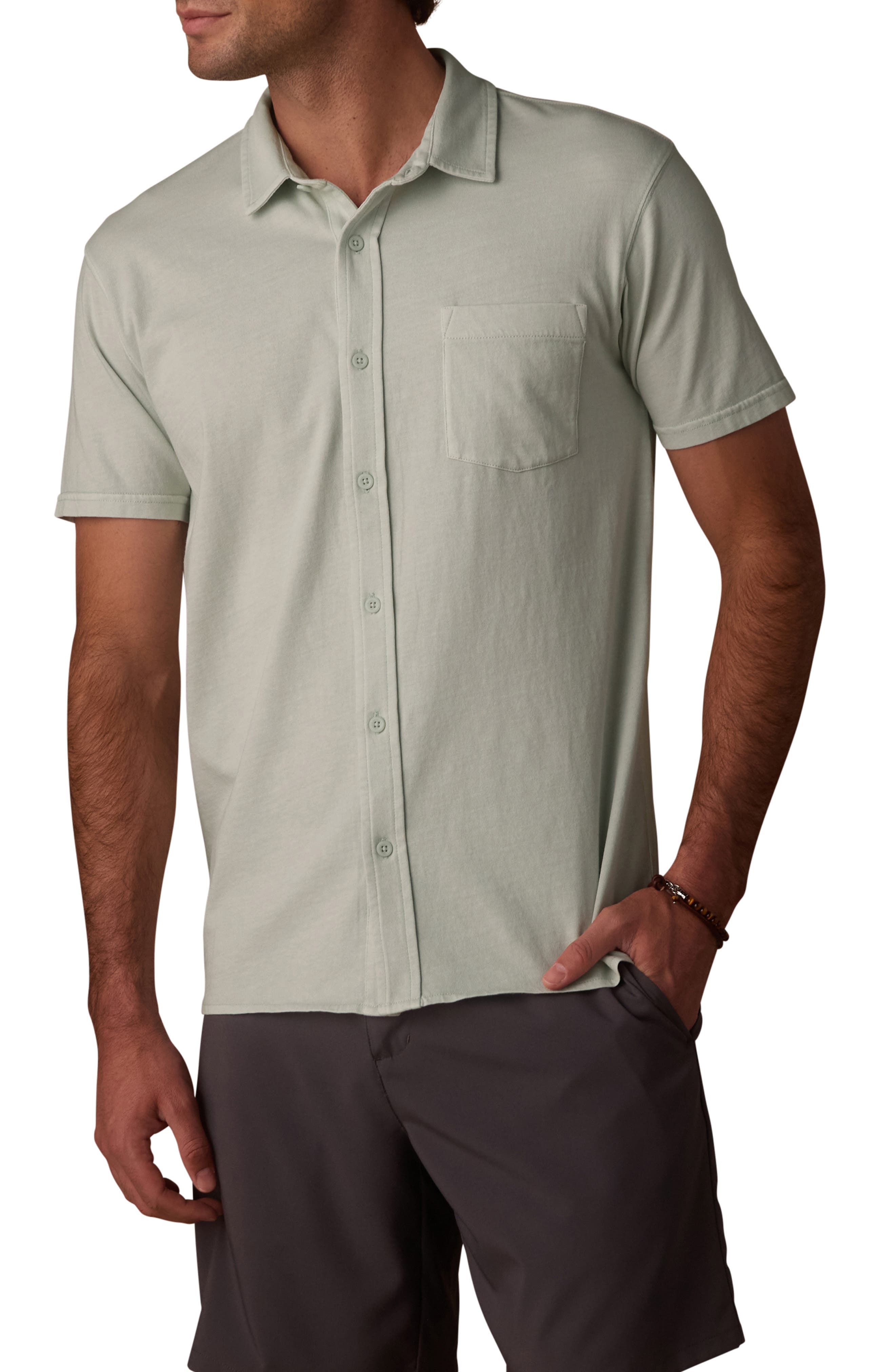 Normal Short Sleeve Cotton Jersey Button-Up Shirt - image 3