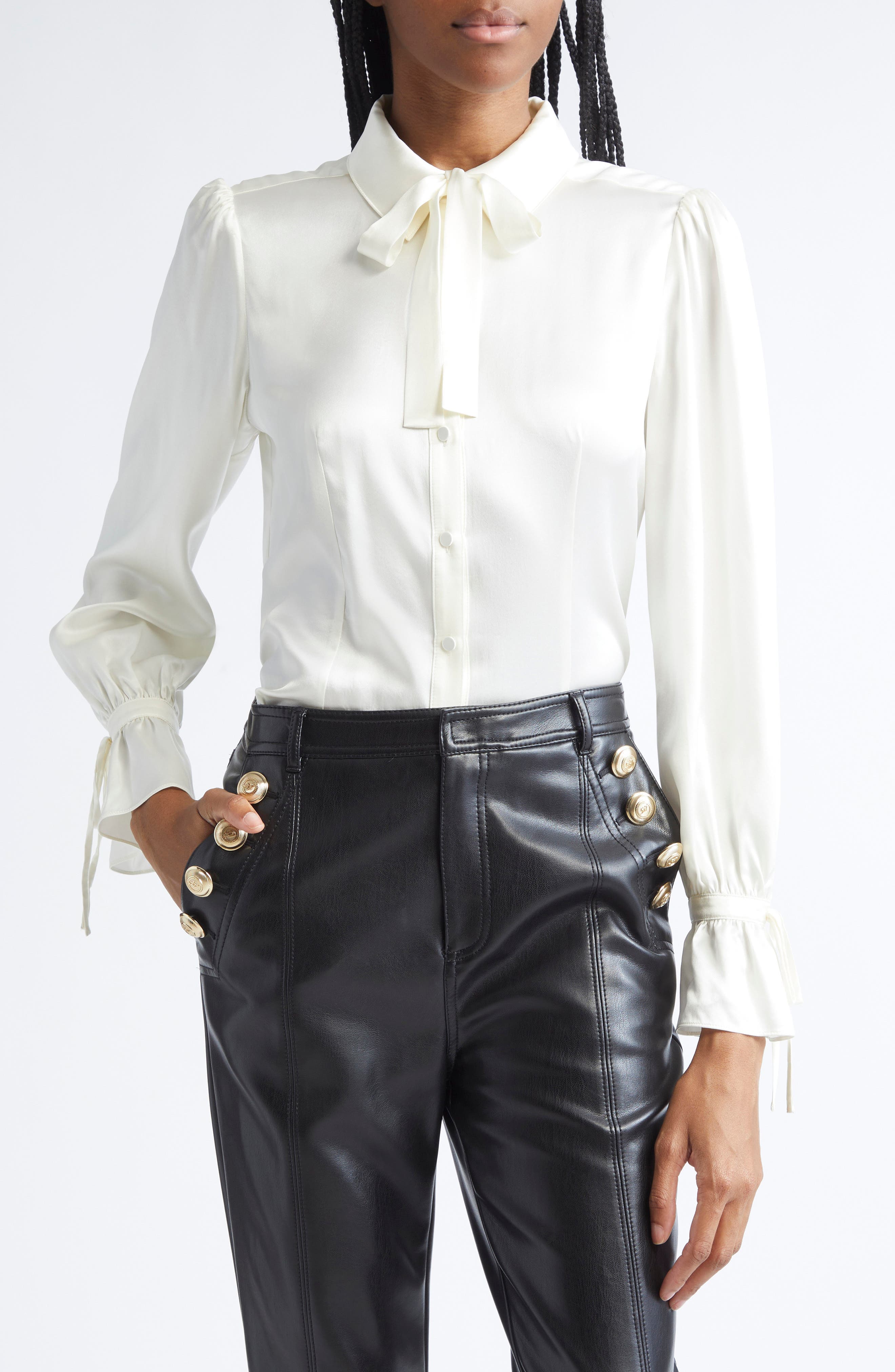 Troyer Tie Neck Silk Button-Up Shirt - image 1