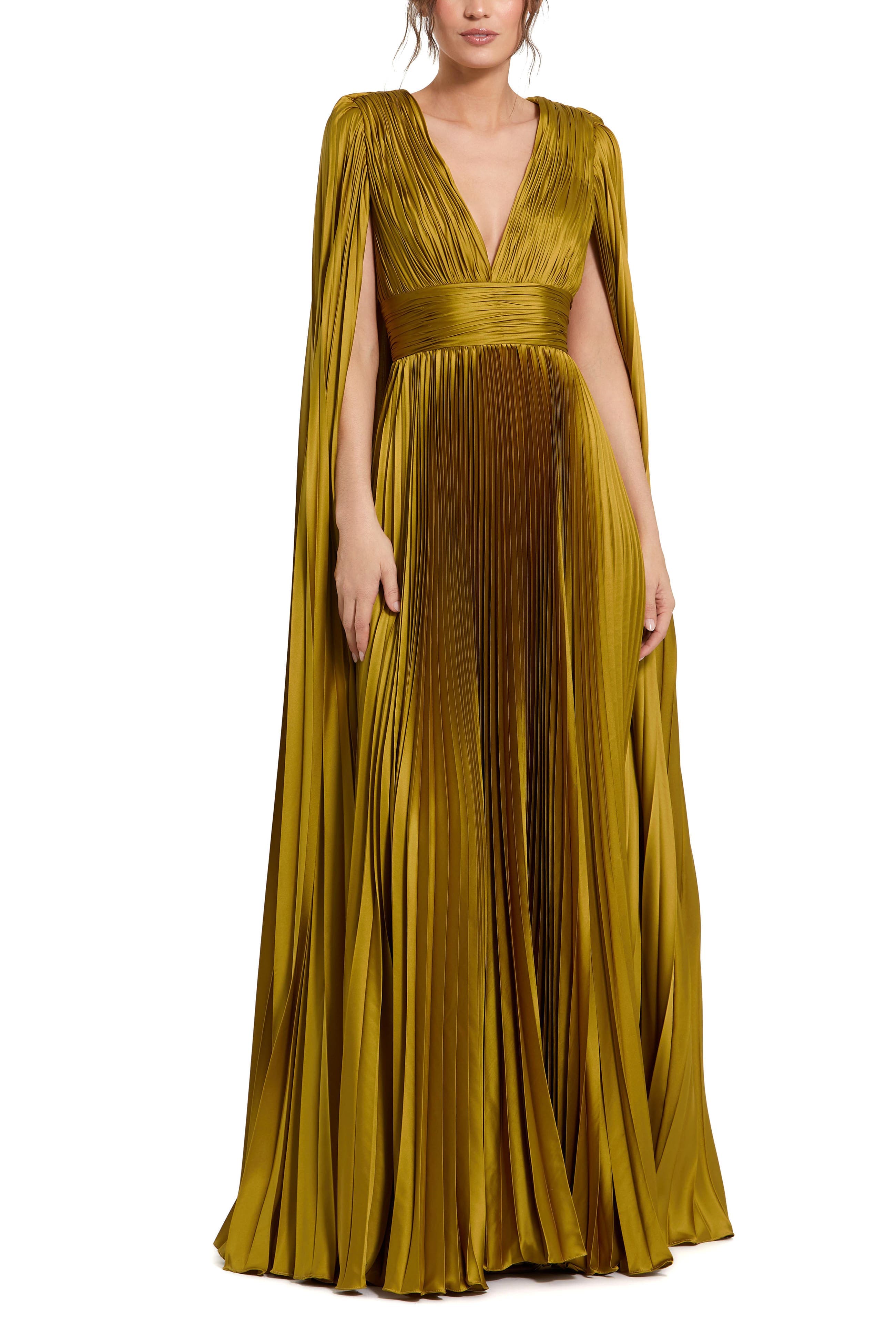 Petite Pleated Charmeuse V Neck Gown With Cape - image 1