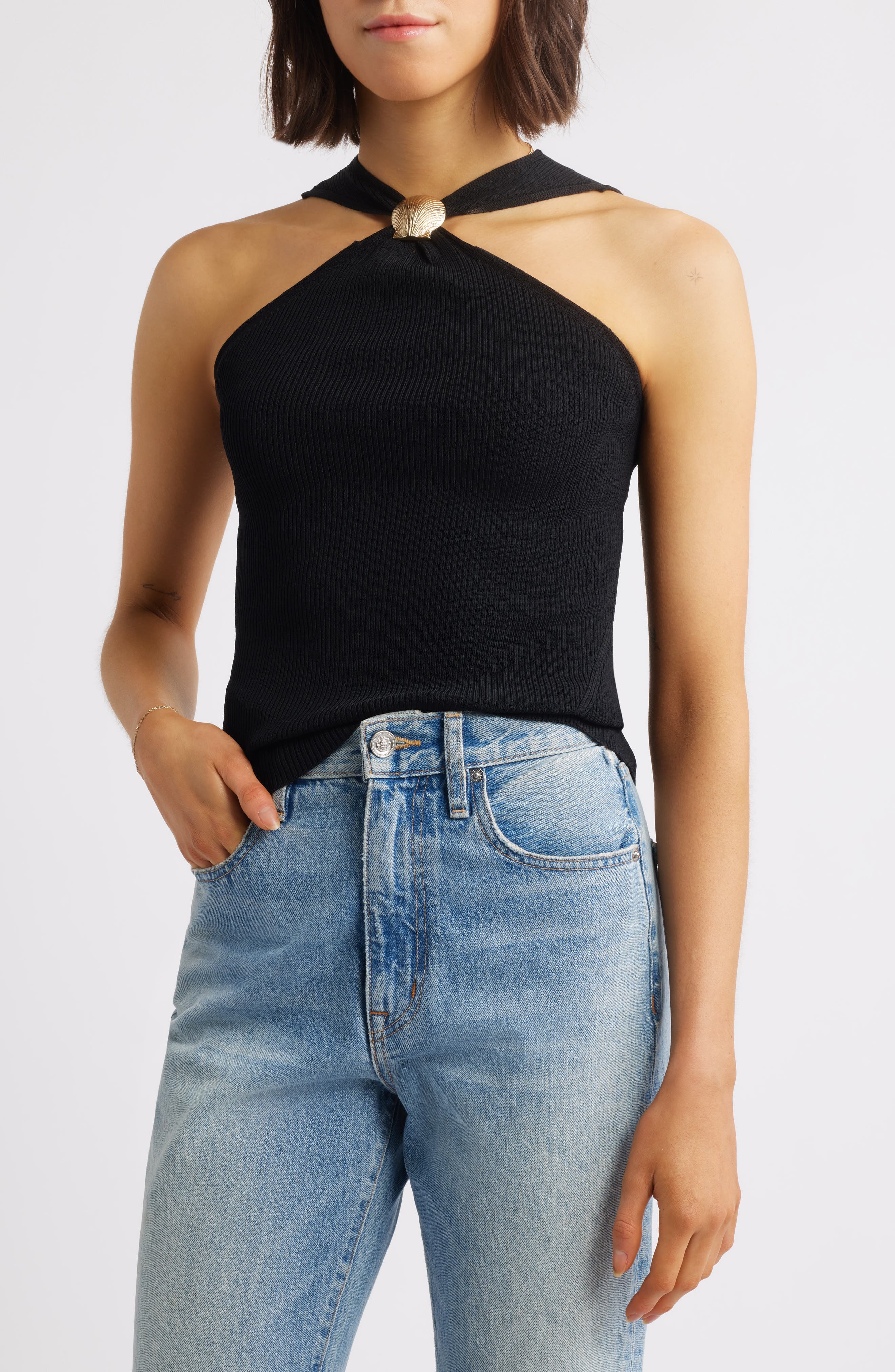 Senna Metal Accent Rib Halter Top - image 1