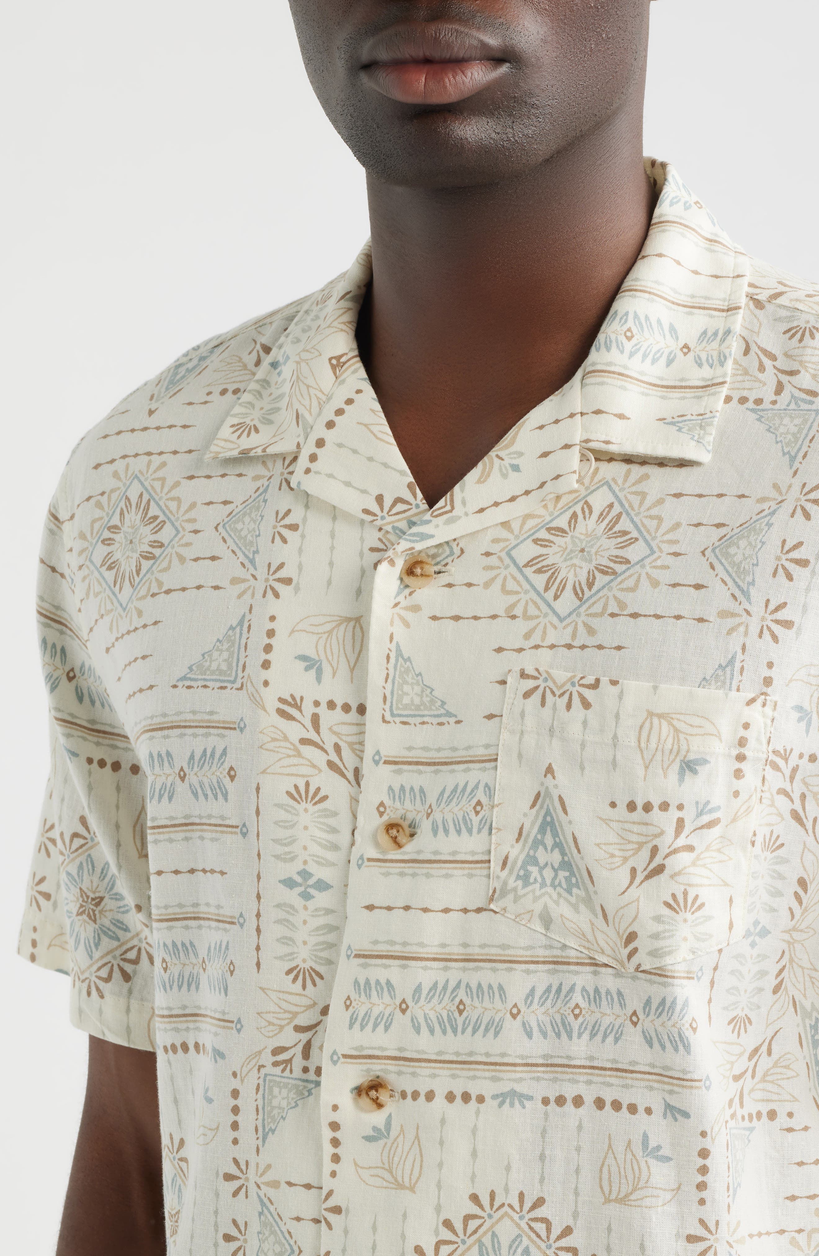Geo Print Linen Blend Camp Shirt - image 2