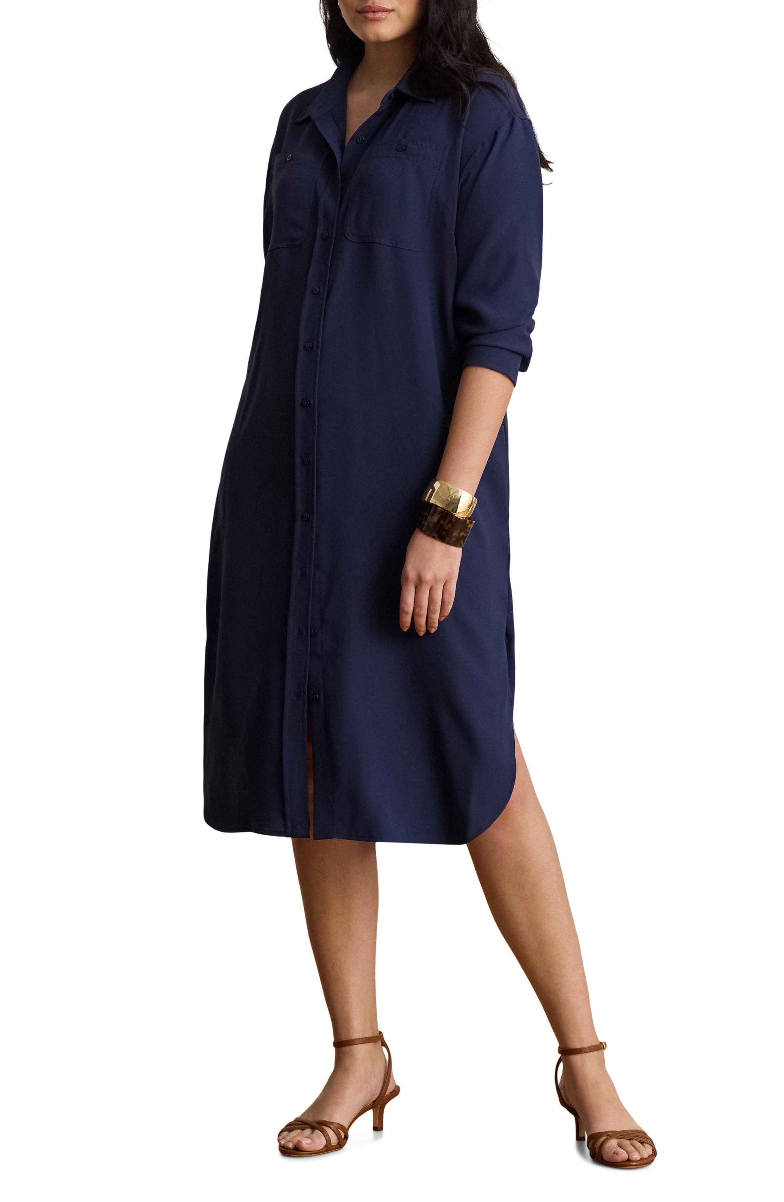 Long Sleeve Double Faced Georgette Shirtdress - image 1