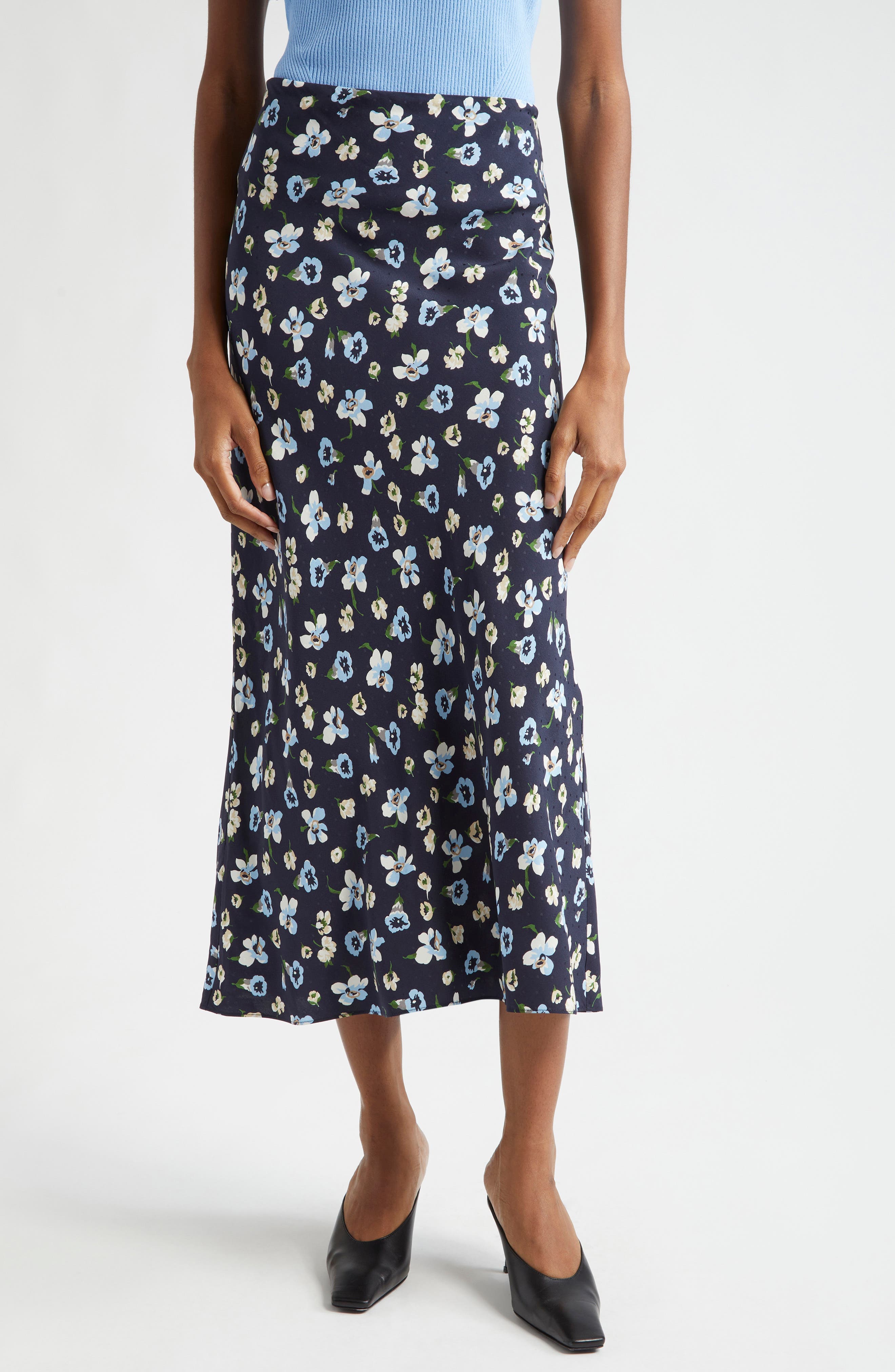 Clover Floral Silk Blend Skirt - image 1