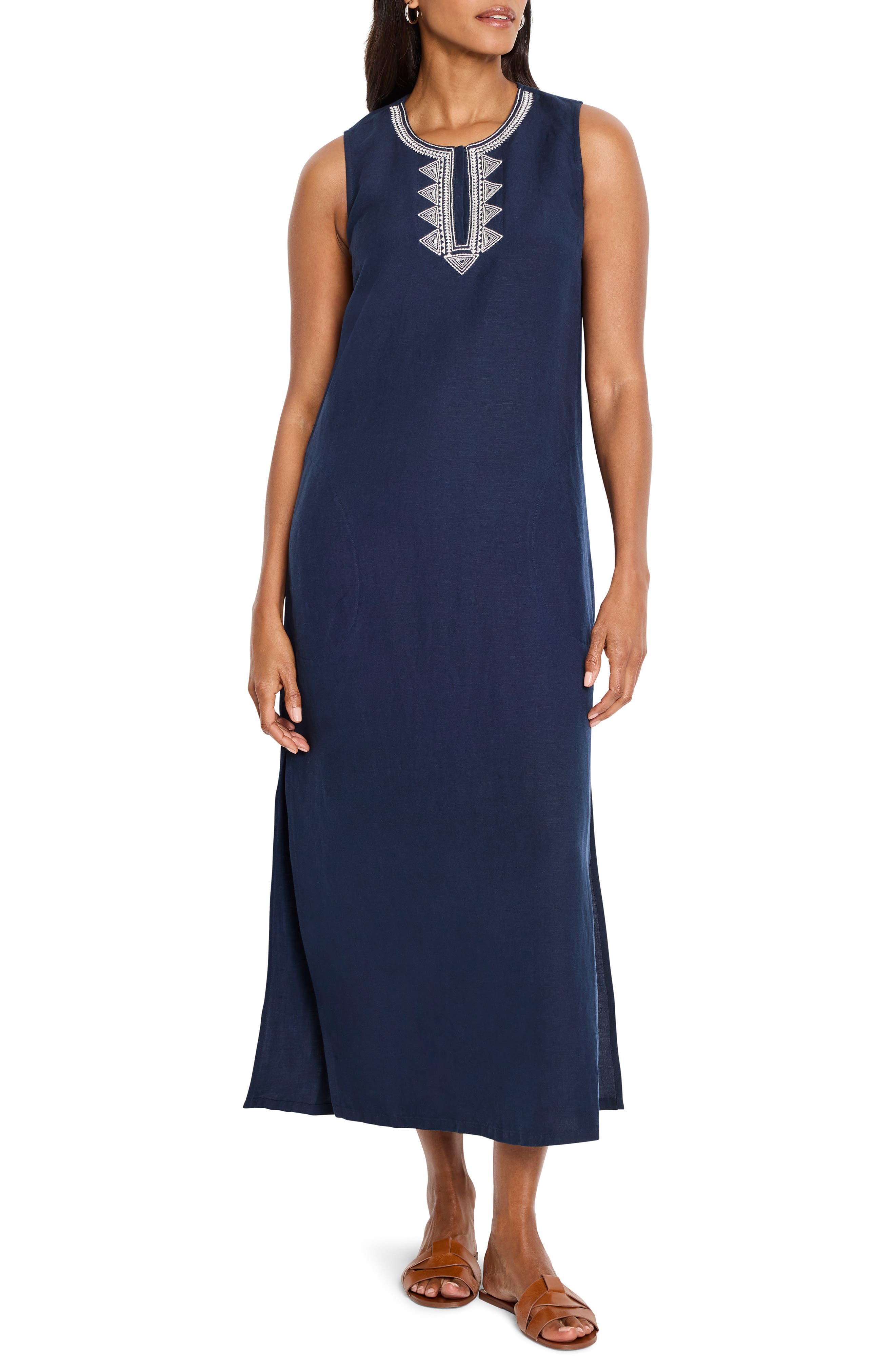 Sunset Soiree Embroidered Linen Blend Sundress - image 1