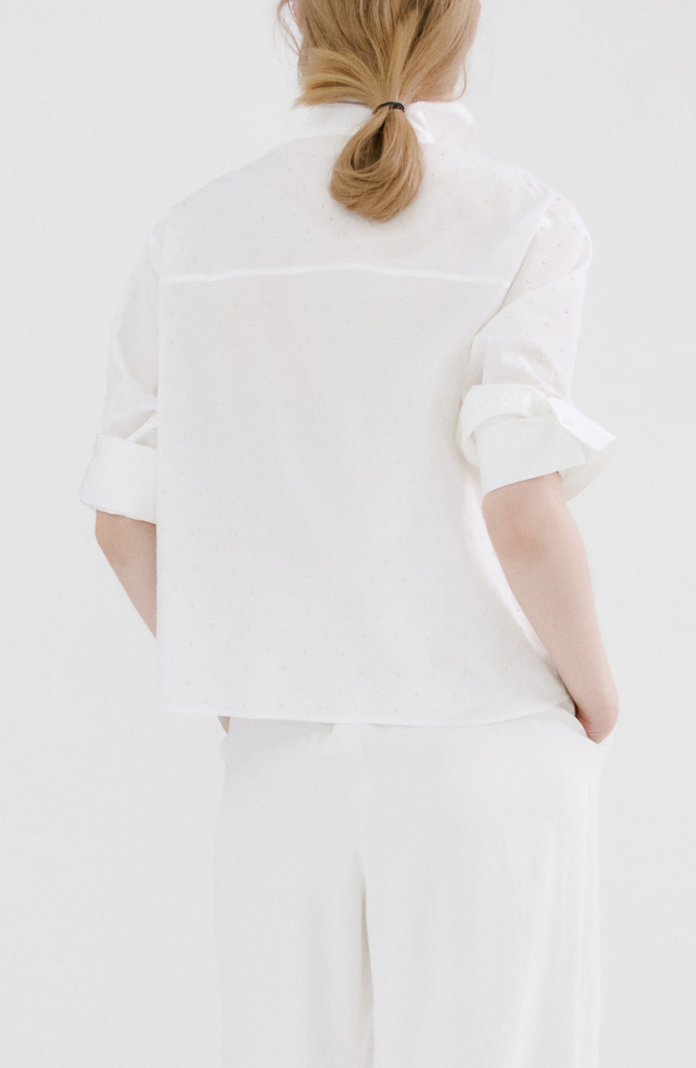 Embellished Faux Pearl Button-Up Shirt - image 2