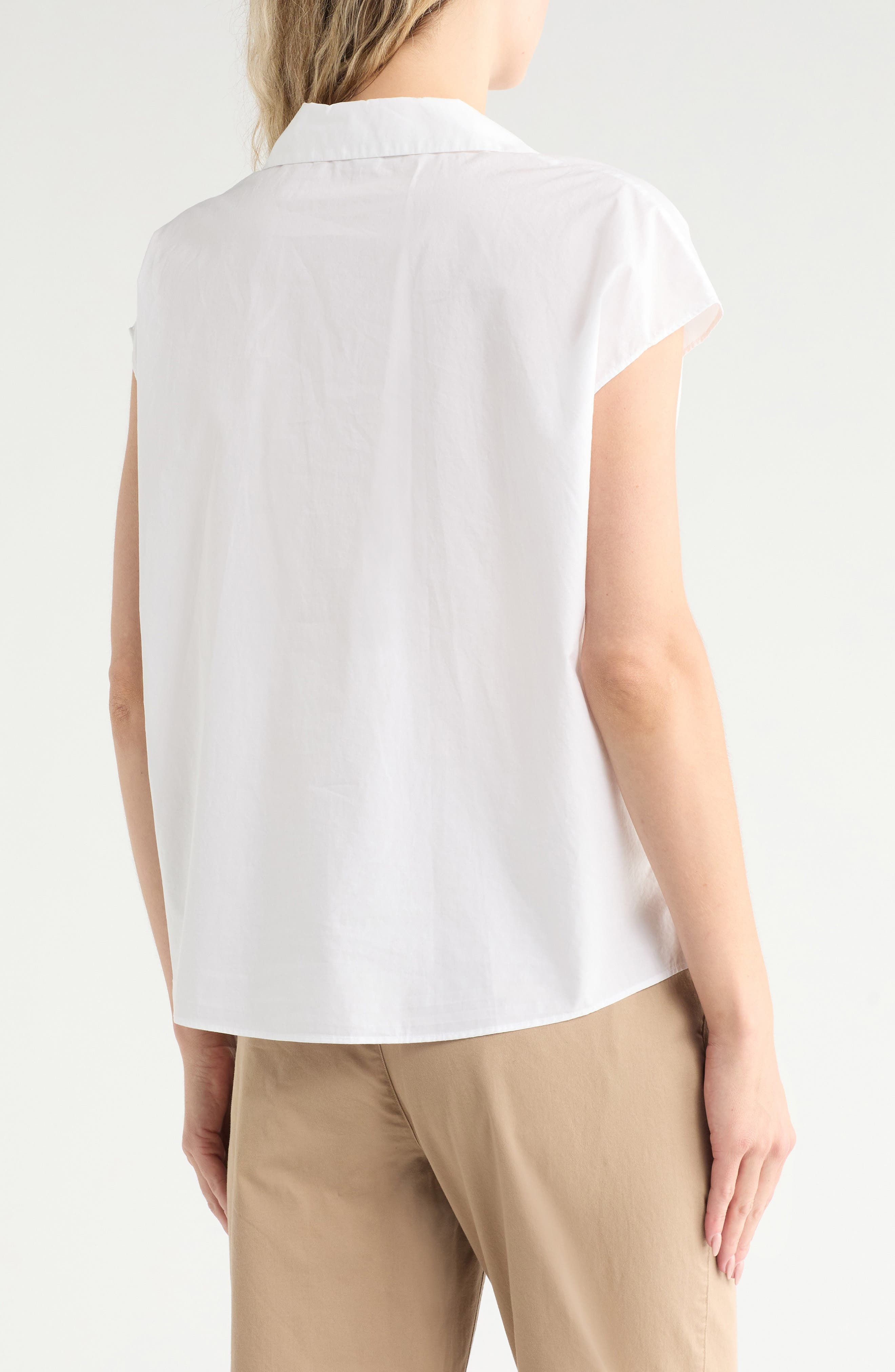 Cap Sleeve Cotton Button-Up Shirt - image 4