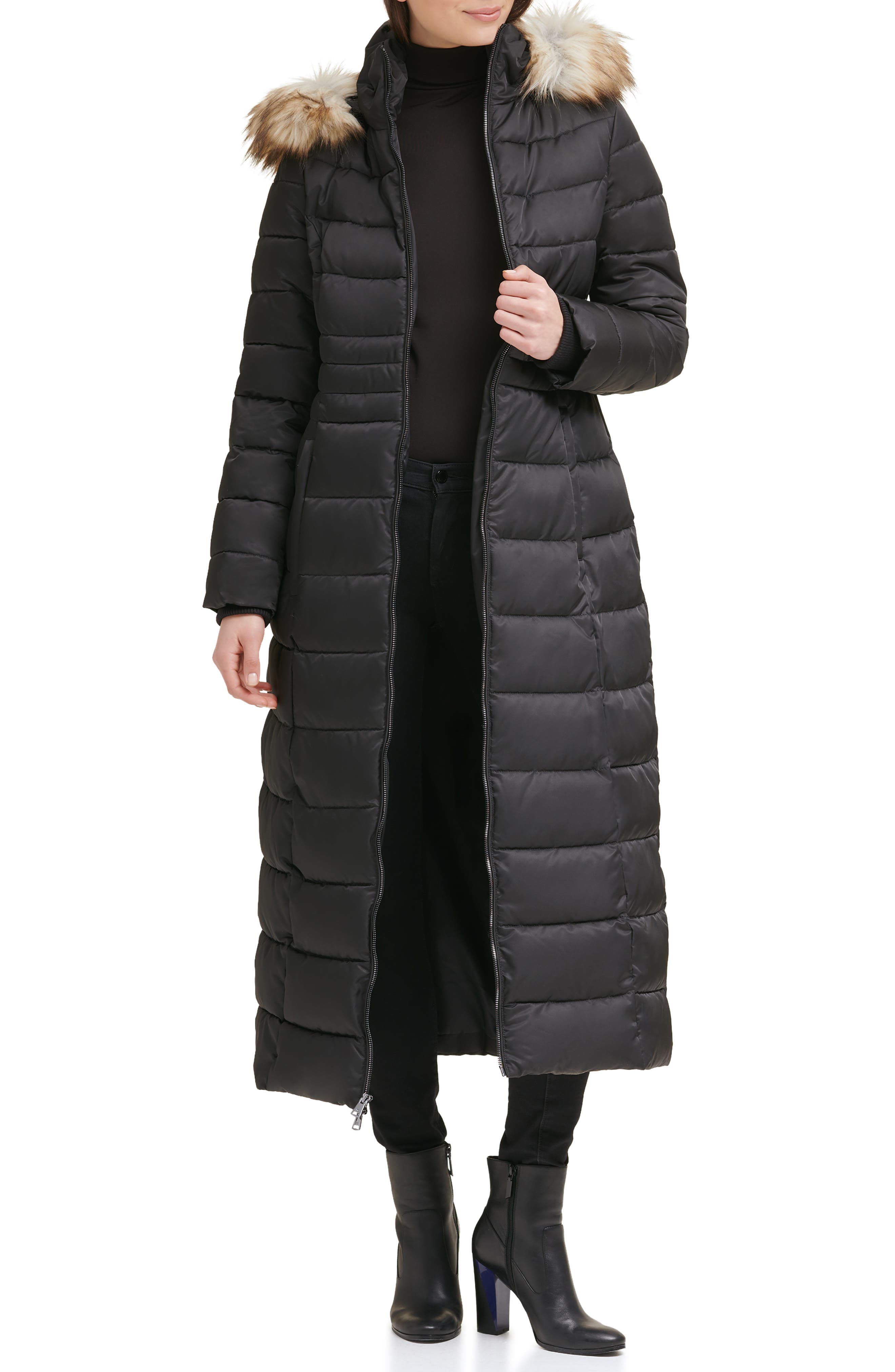 Faux Fur Hood Zip Front Puffer Jacket - image 1