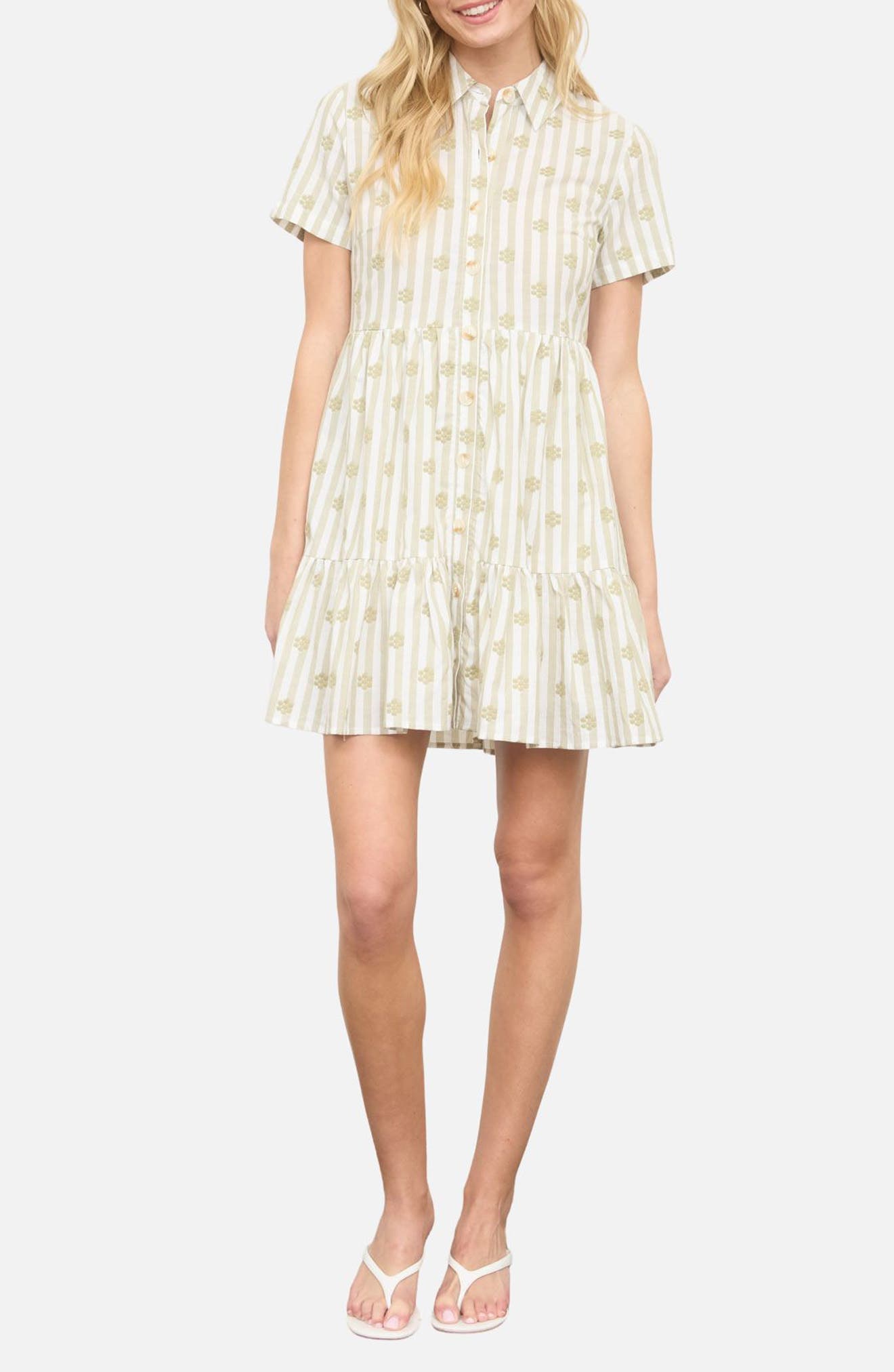 Floral Stripe Short Sleeve Cotton Shirtdress - image 3