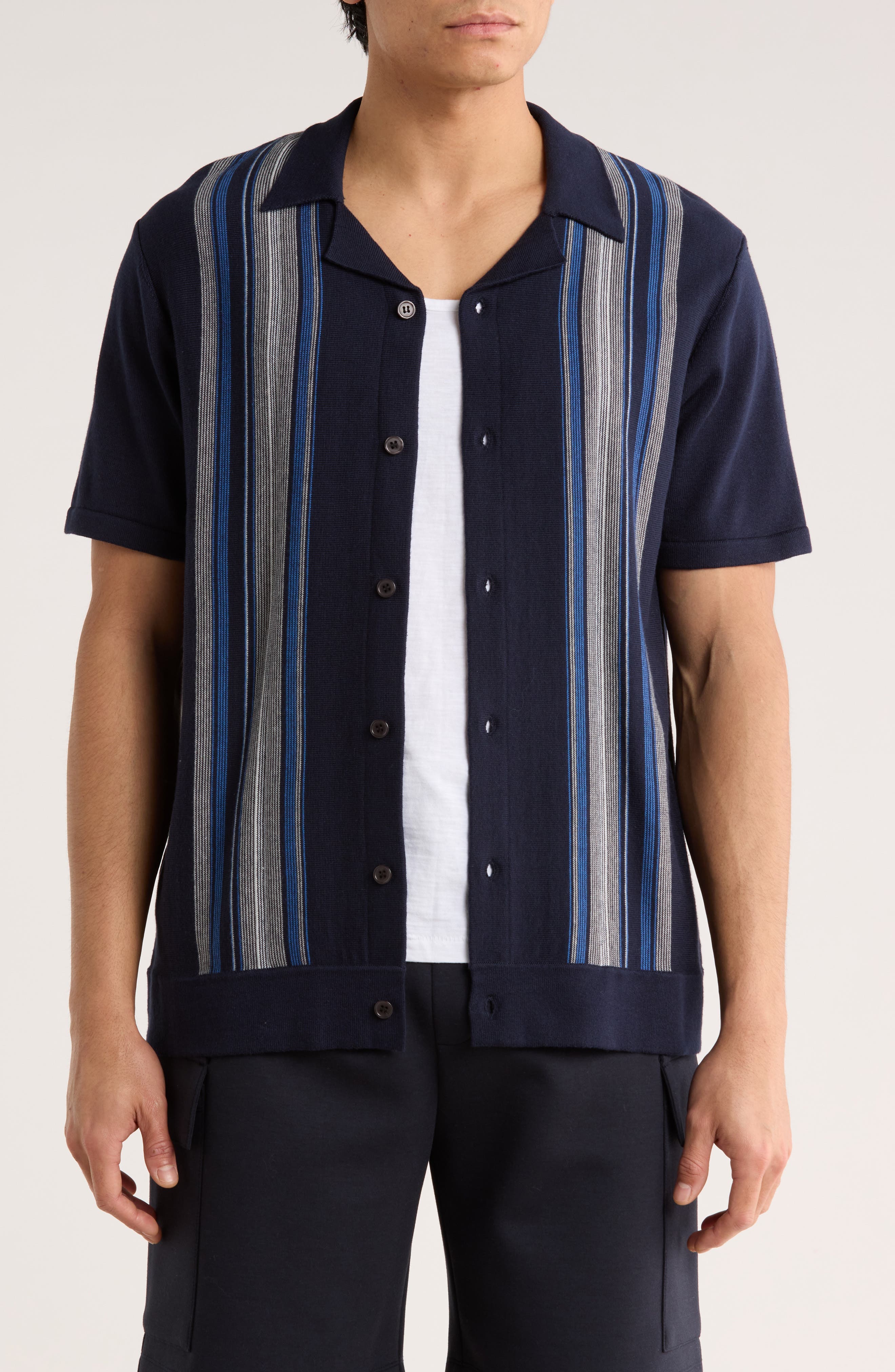 Multi Stripe Knit Camp Shirt - image 3