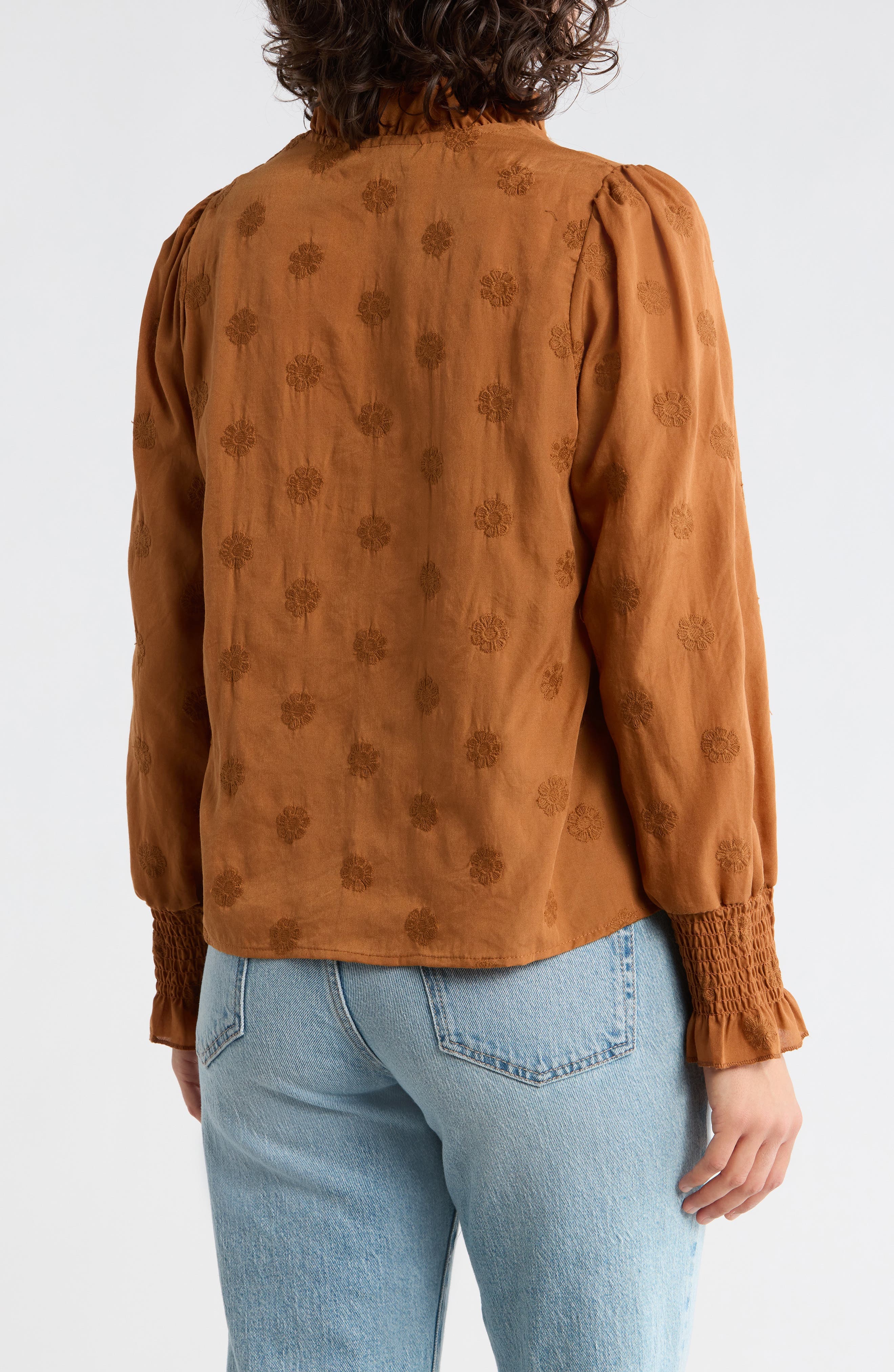 Floral Embroidered Smocked Cuff Top - image 2