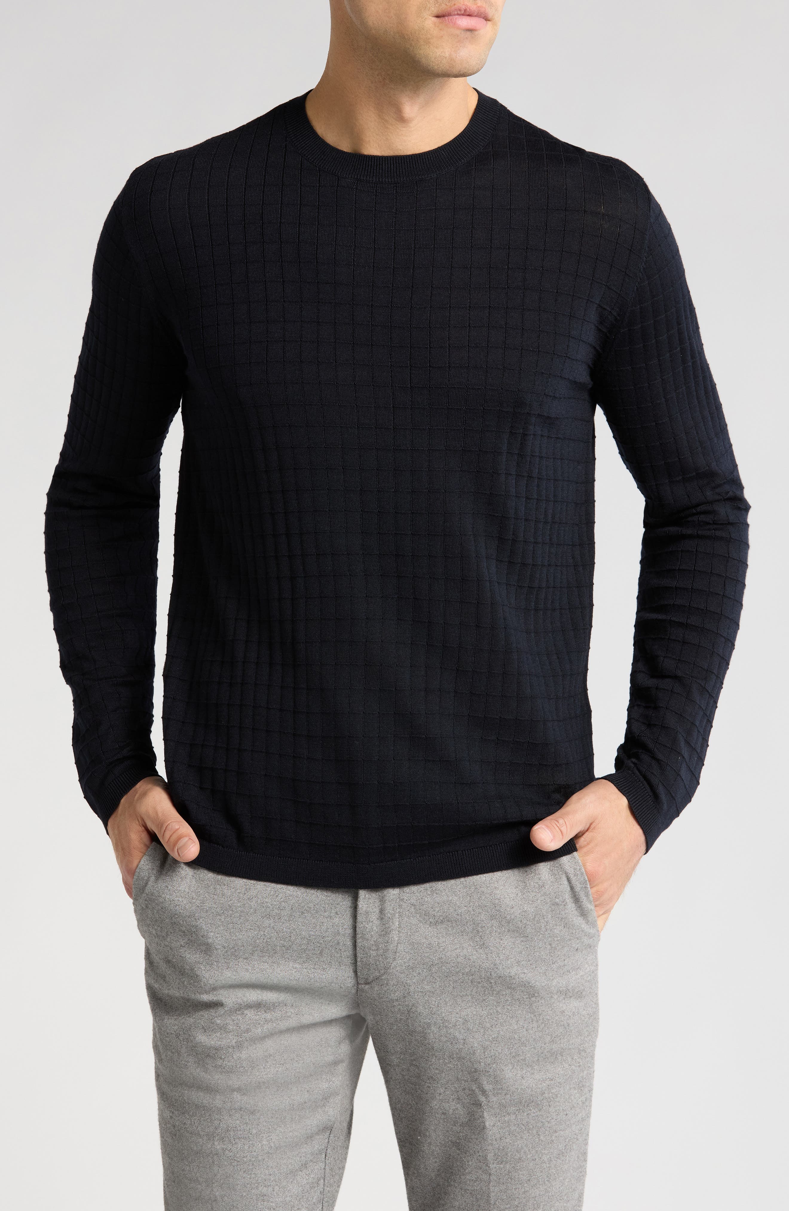 Tonal Textured Virgin Wool Crewneck Sweater - image 1