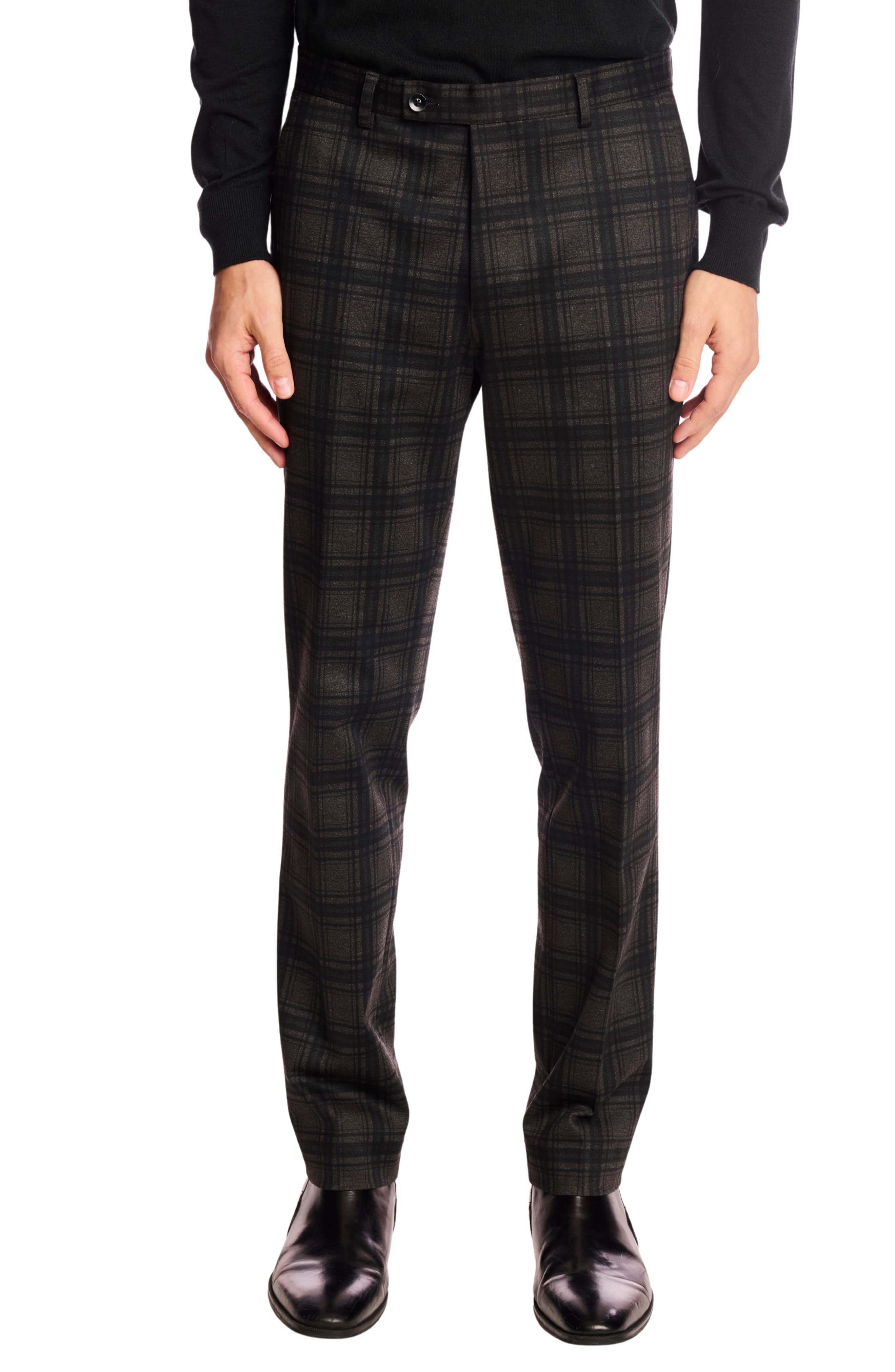 Downing Slim Fit Flat Front Check Dress Pants - image 1