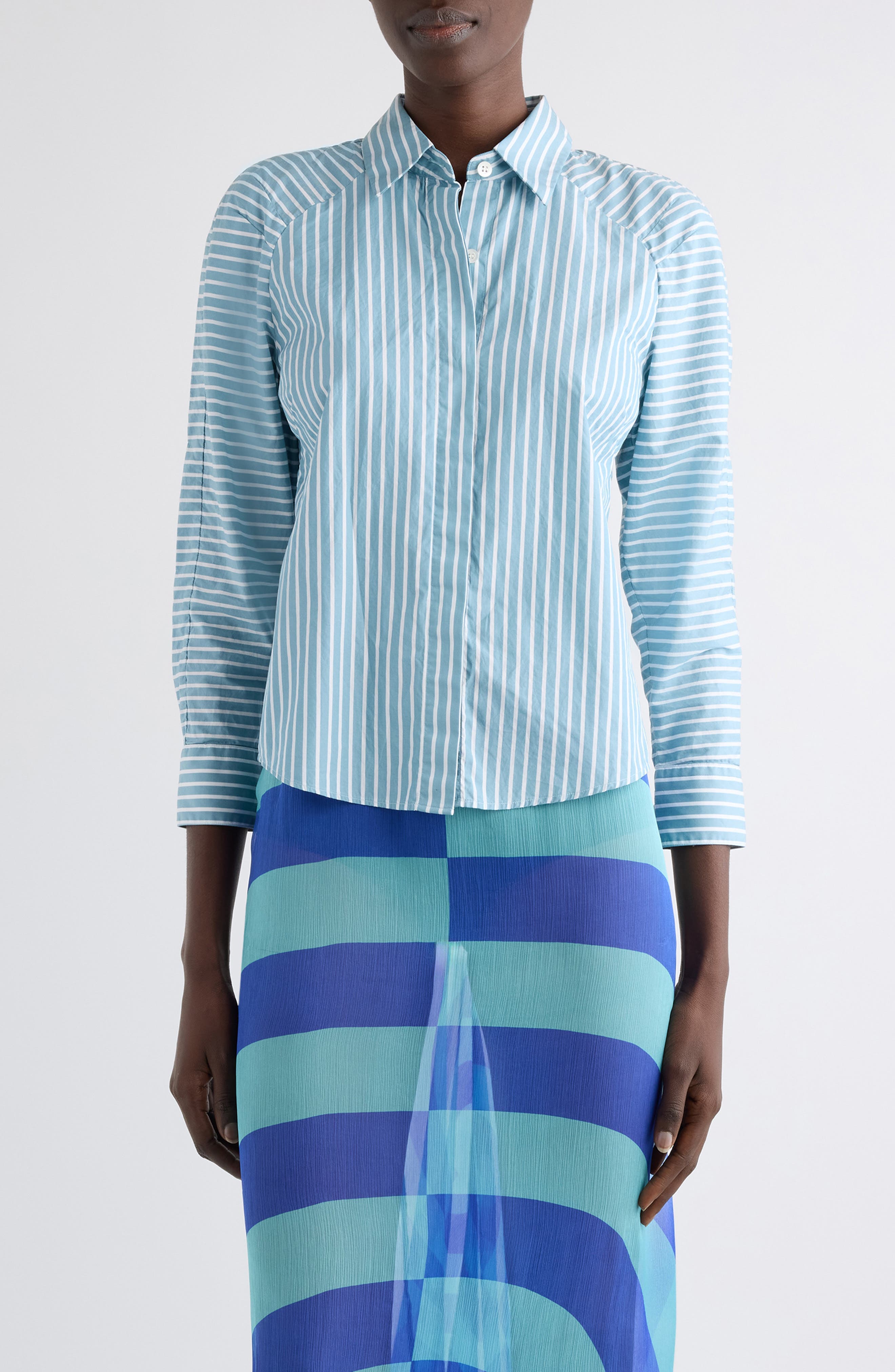 Clavinia Chalk Stripe Cotton Poplin Button-Up Shirt - image 1