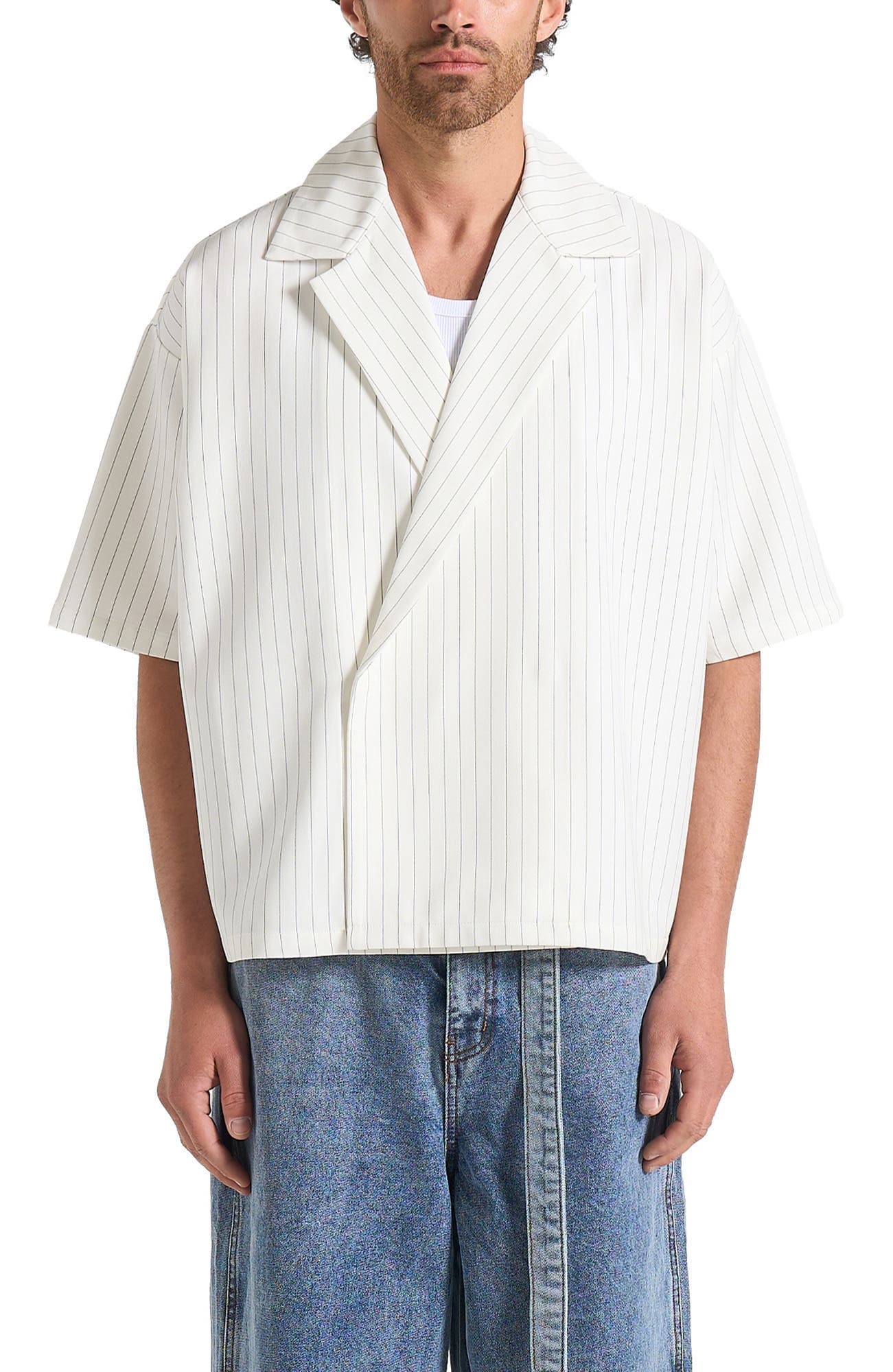 Abel Boxy Pinstripe Double Breasted Shirt - image 1