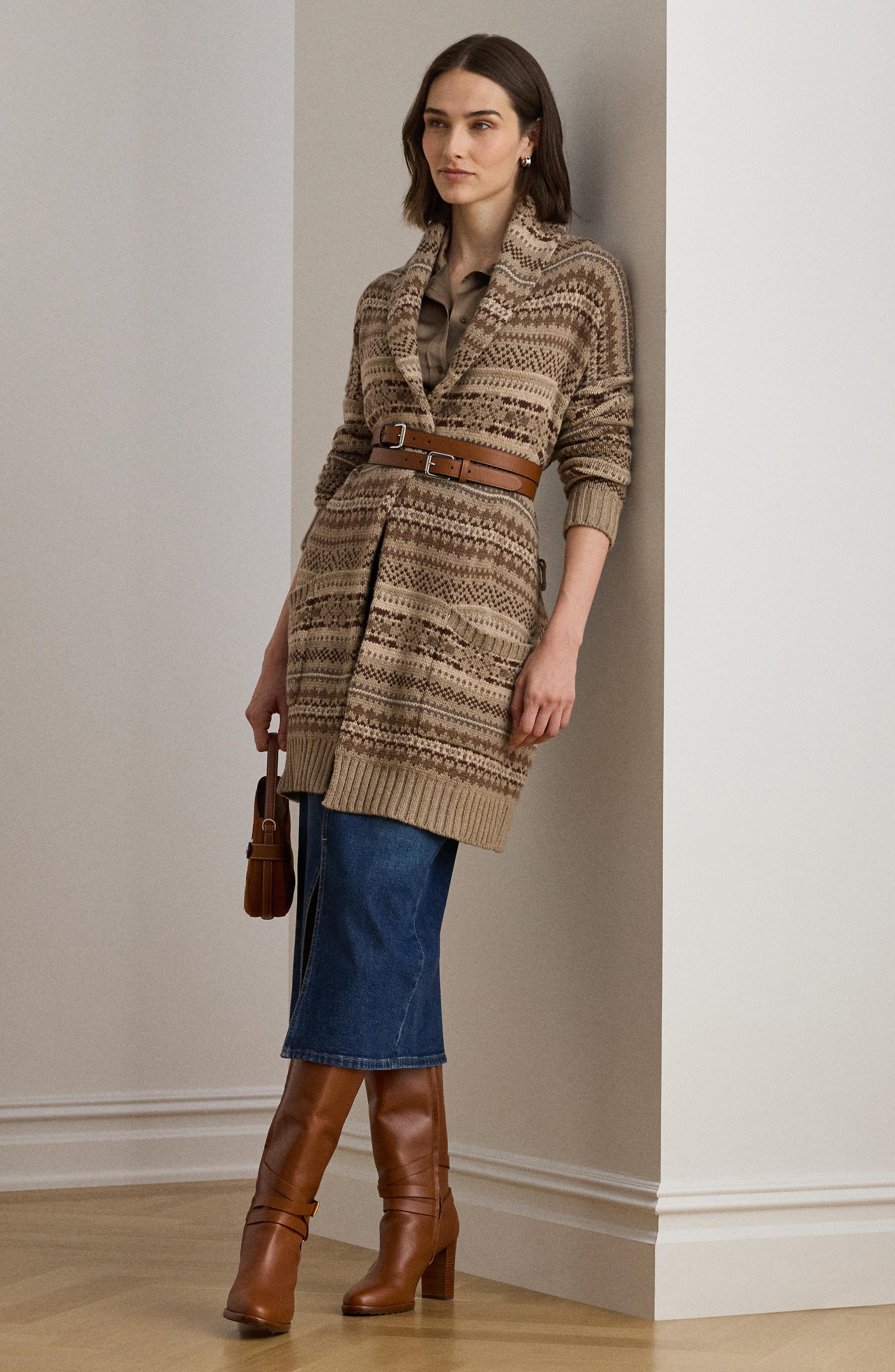 Fair Isle Belted Wool Blend Cardigan - image 2