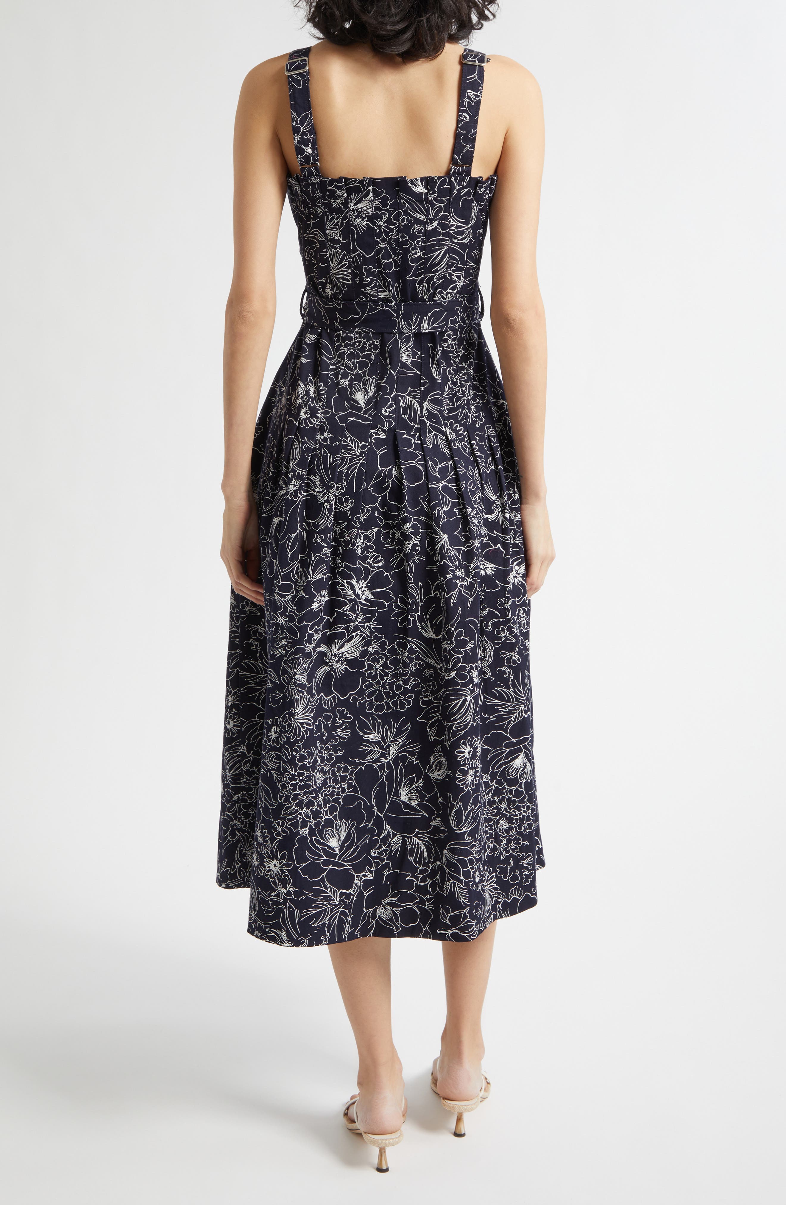 Branwen Garden Doodle Belted Denim A-Line Midi Dress - image 2