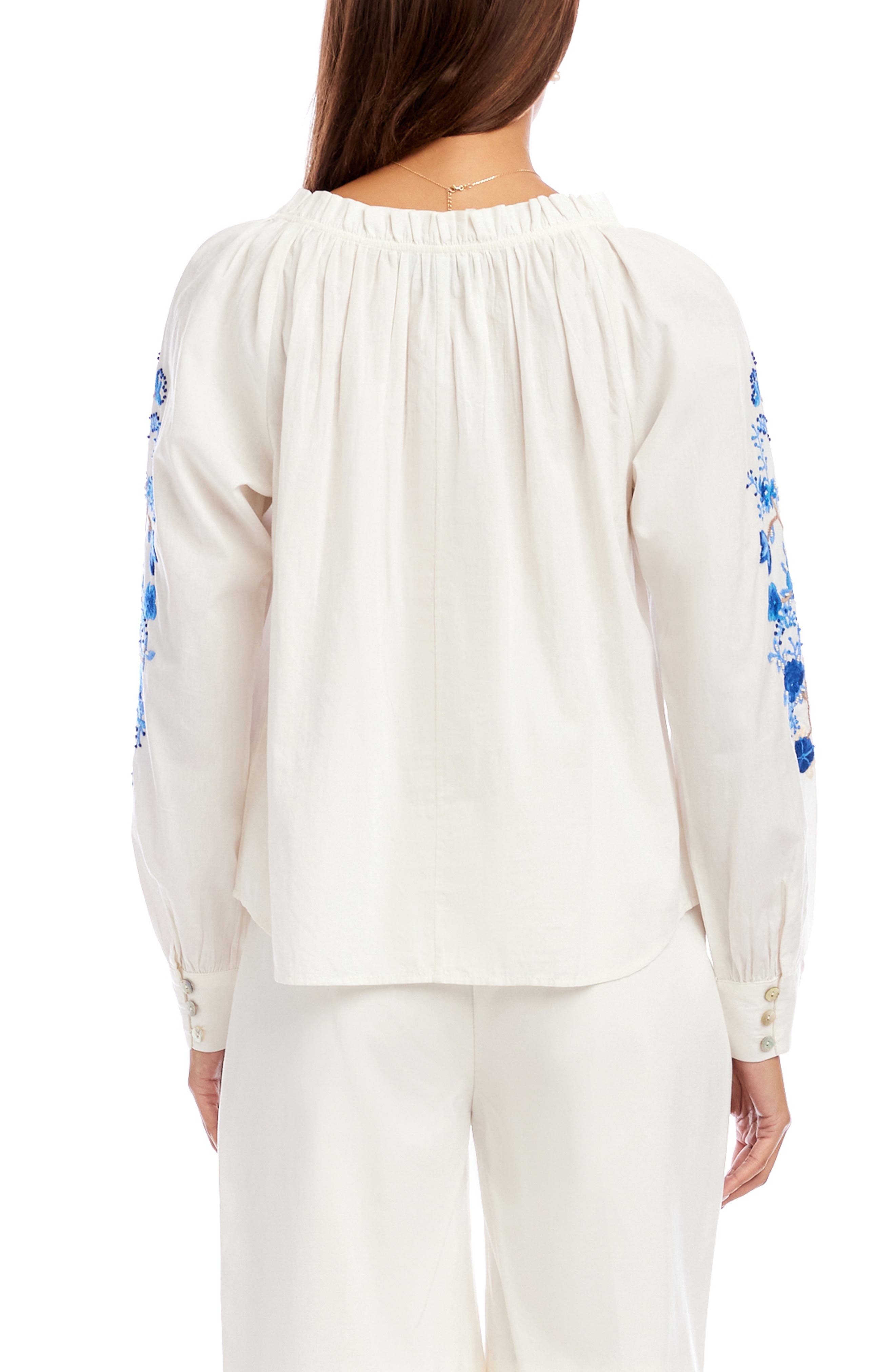 Floral Embroidered Cotton Peasant Top - image 2