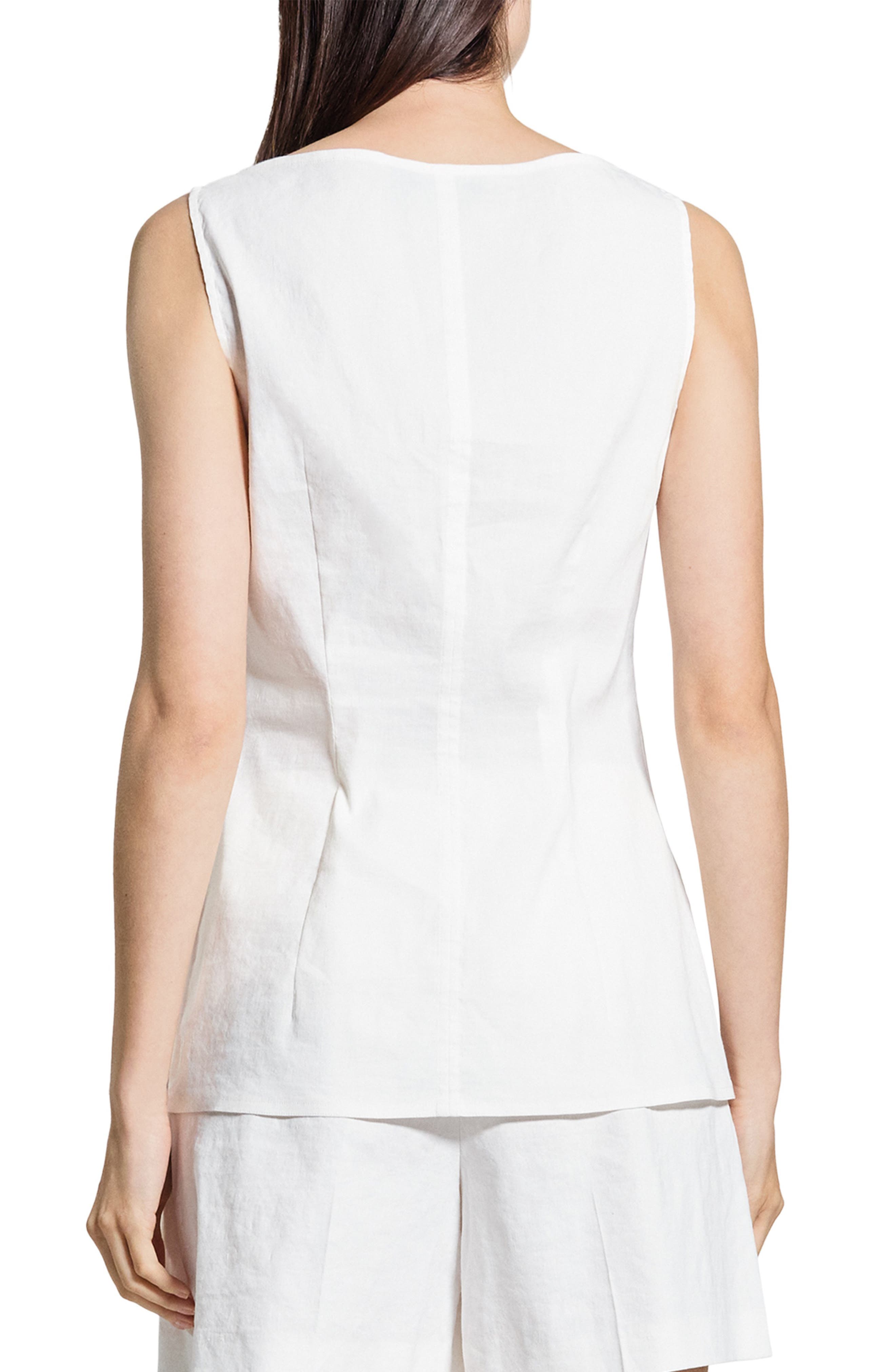 Boatneck Sleeveless Linen Blend Button-Up Shirt - image 2