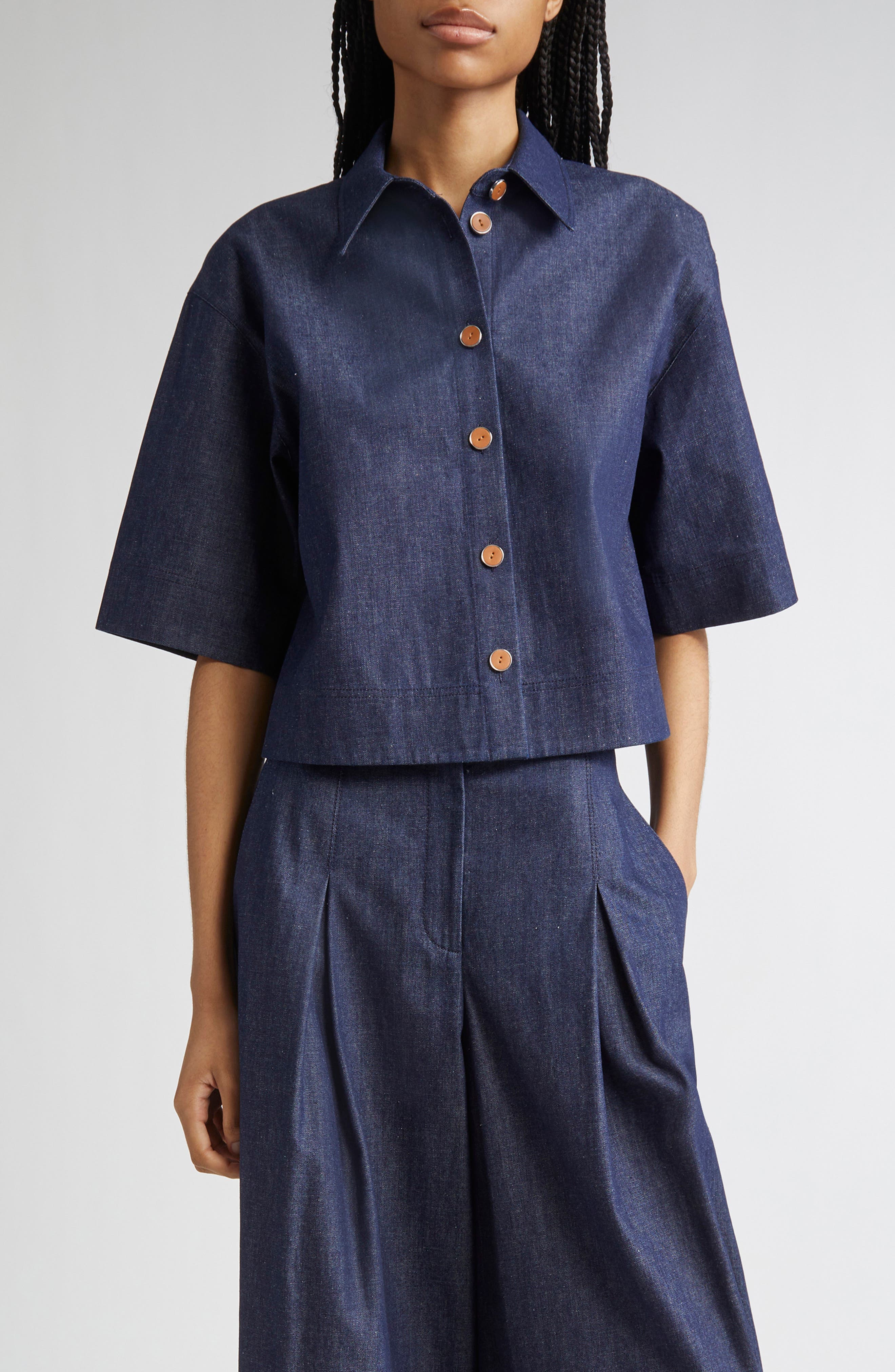 Lightweight Denim Crop Shirt - image 1