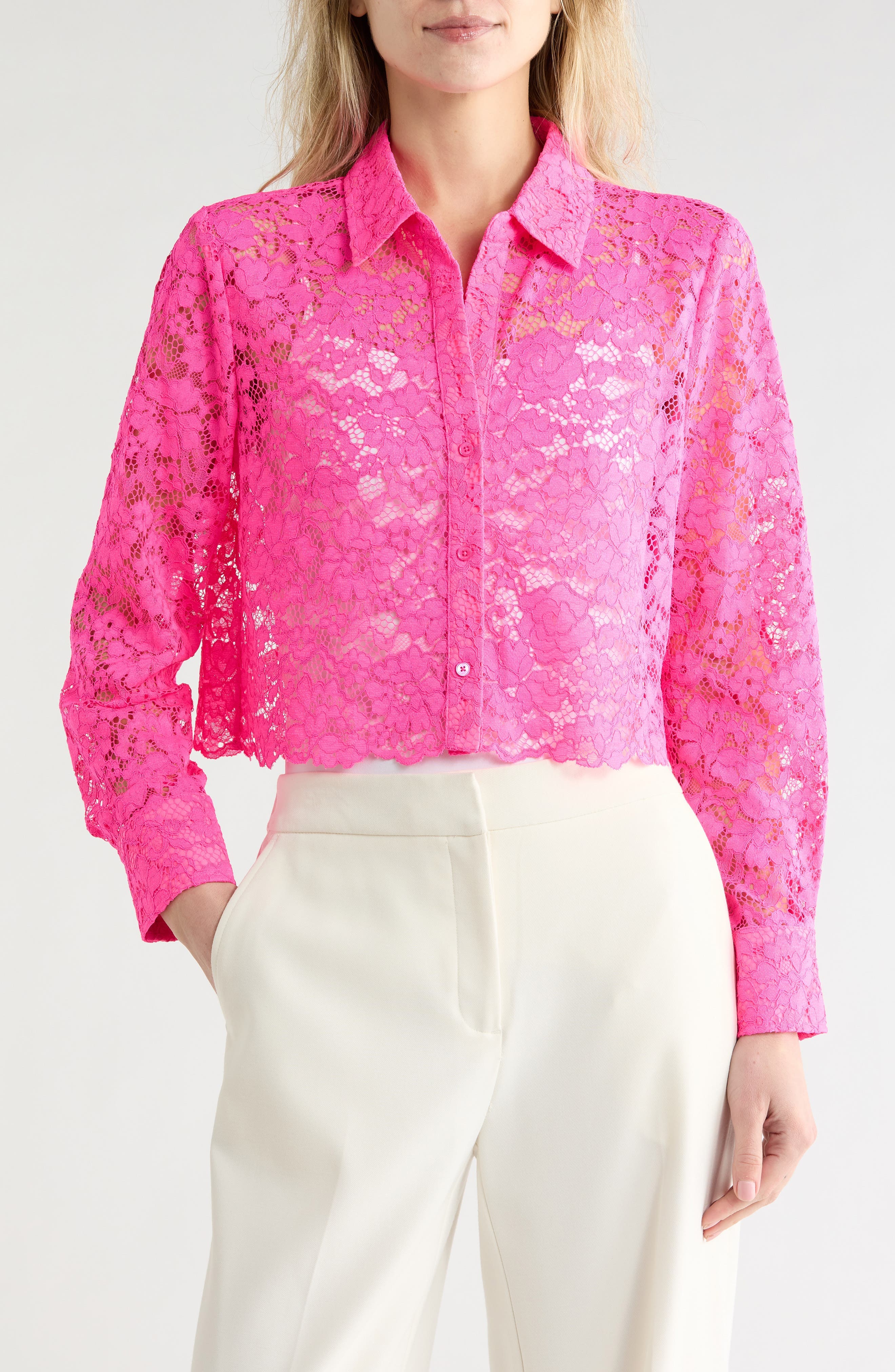 Akemi Lace Crop Button-Up Shirt - image 1