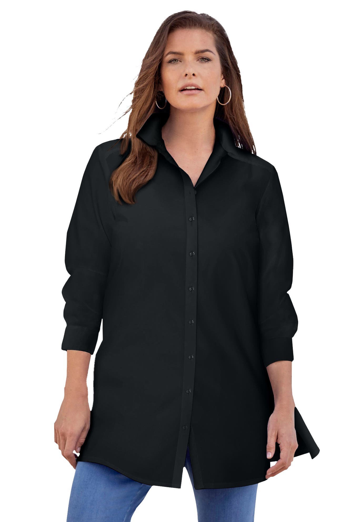 Kate Long-Sleeve Crisp Cotton-Blend Button-Front Tunic - image 3