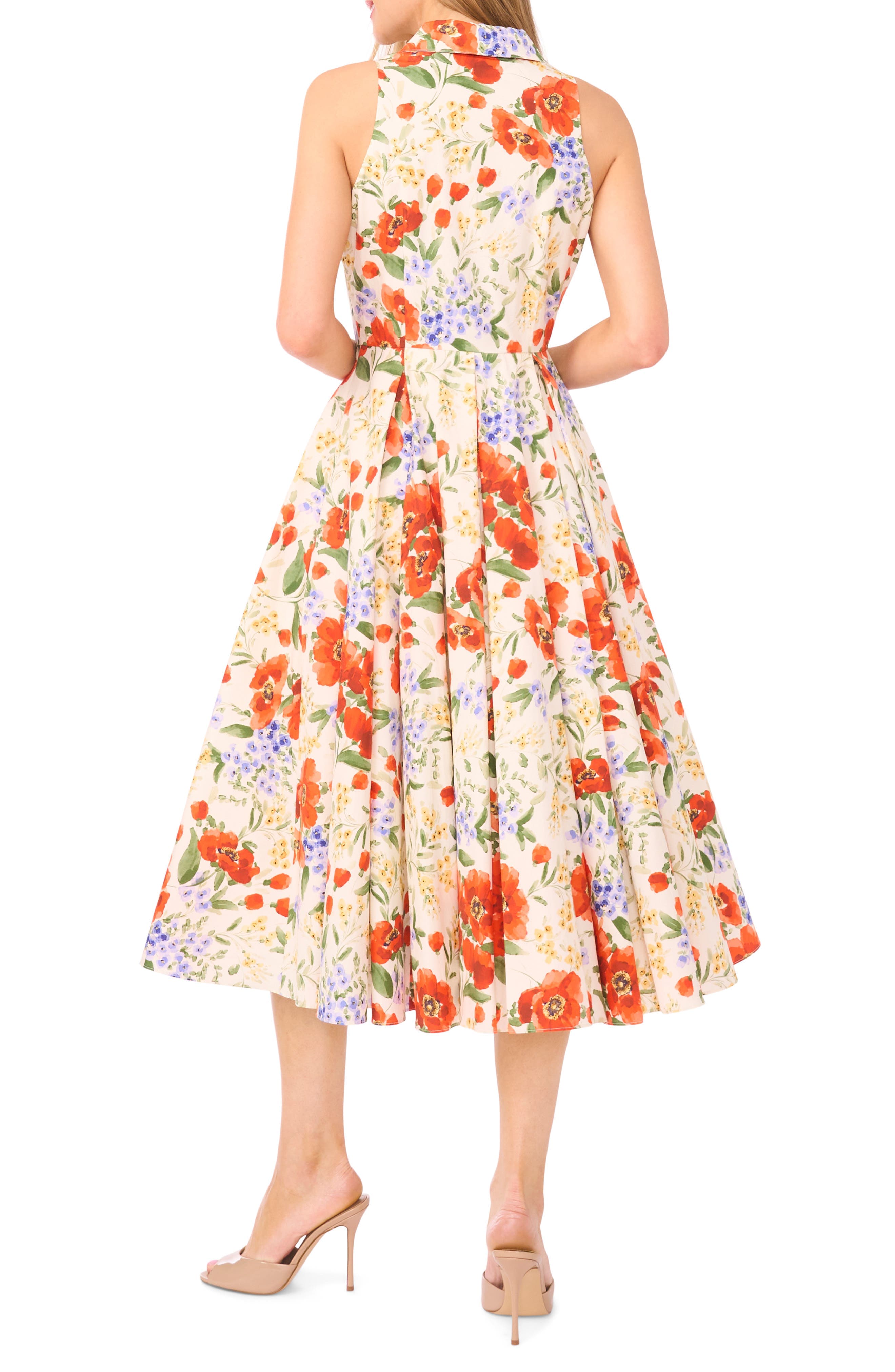 Noemi Floral Pleated Sleeveless Cotton Midi Shirtdress - image 2