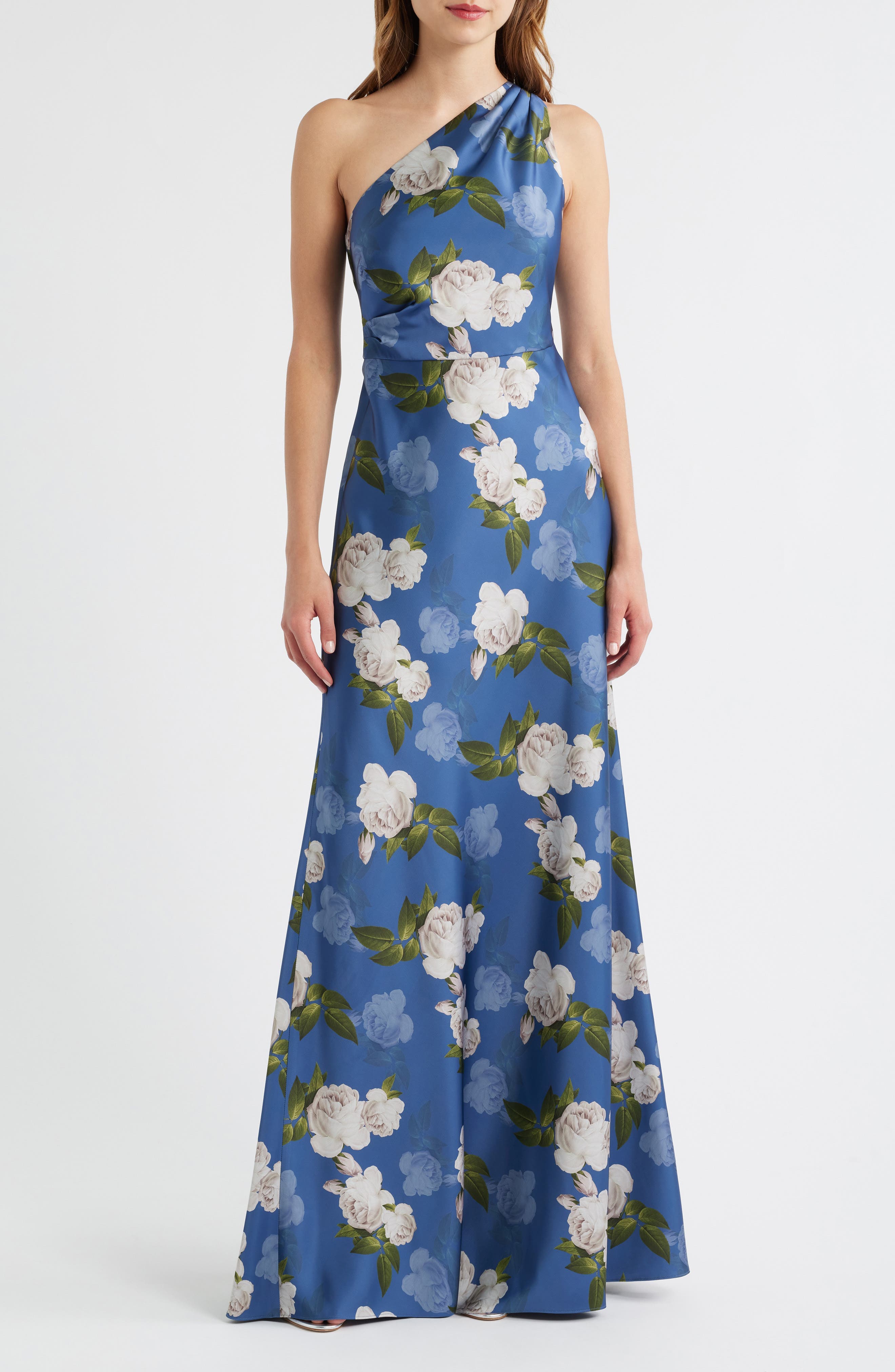 Delphine Floral Print One-Shoulder Gown - image 1